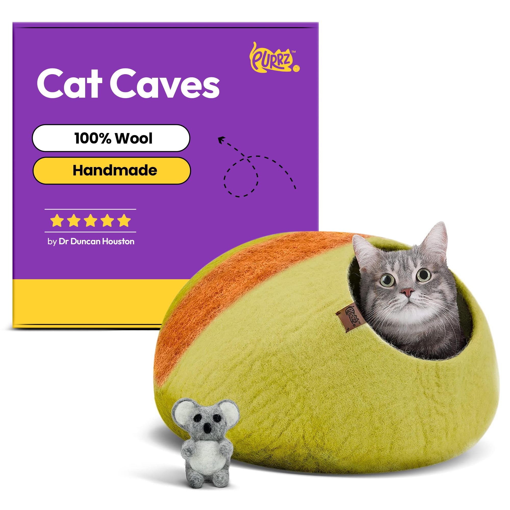 PURRZ Luxury Cat Cave | Natural Wool Felt Handmade Cat House, Cat Beds, Cat Condo, Cat Furniture, Cat Beds for Indoor Cats, Cat Houses for Indoor Cats, Cat Hideaway (GUMTREE)