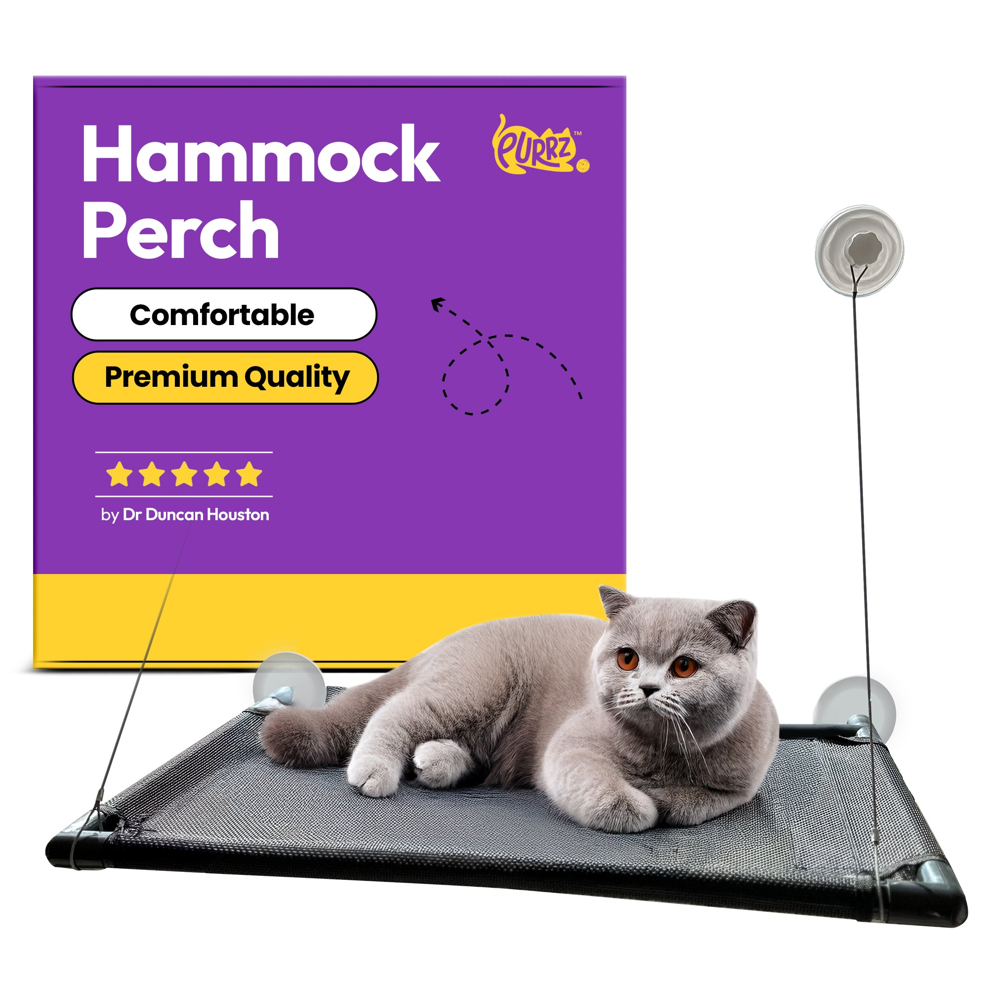 Durable Cat Window Hammock Perch 4 Strong Suction Cups, Easy Adjustable & Assemble, Large Double Cat, Extra Sturdy & Safe, Resting Seat for Sunbathing & Napping (Large)