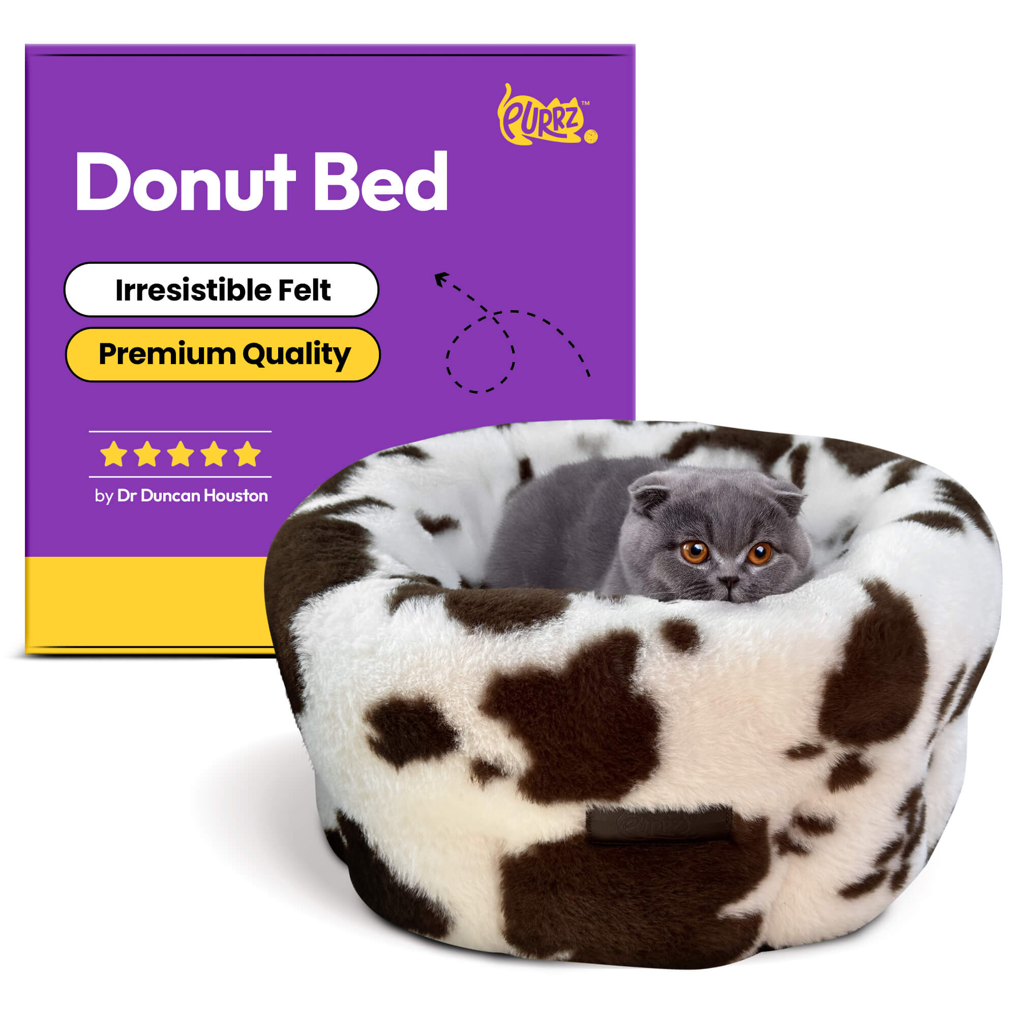 Deluxe Donut Cat Bed – Ultra-Soft, Machine Washable Plush Bed for Cats – Vet-Designed for Maximum Comfort & Relaxation – Non-Slip Base, Safe & Durable - (Cow Dark Brown)