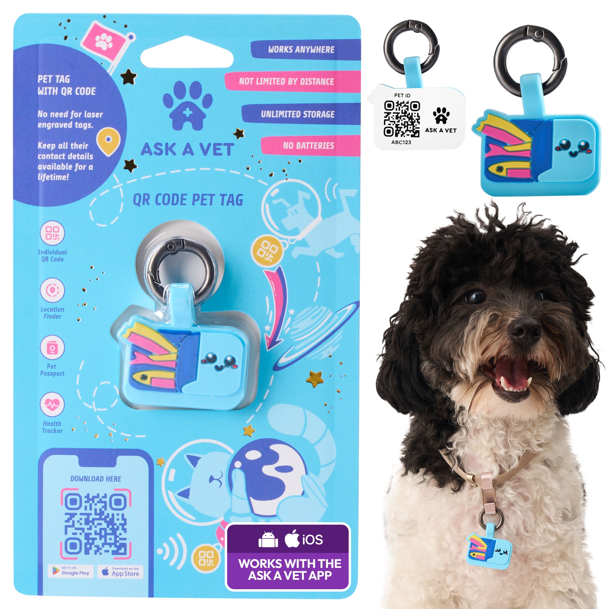 ASK A VET Sardines Fish Tin Pet ID Tag – NFC & QR Code Silicone Dog & Cat Tag – Hanging & Slide-On Digital Smart Tag – Waterproof, No Battery