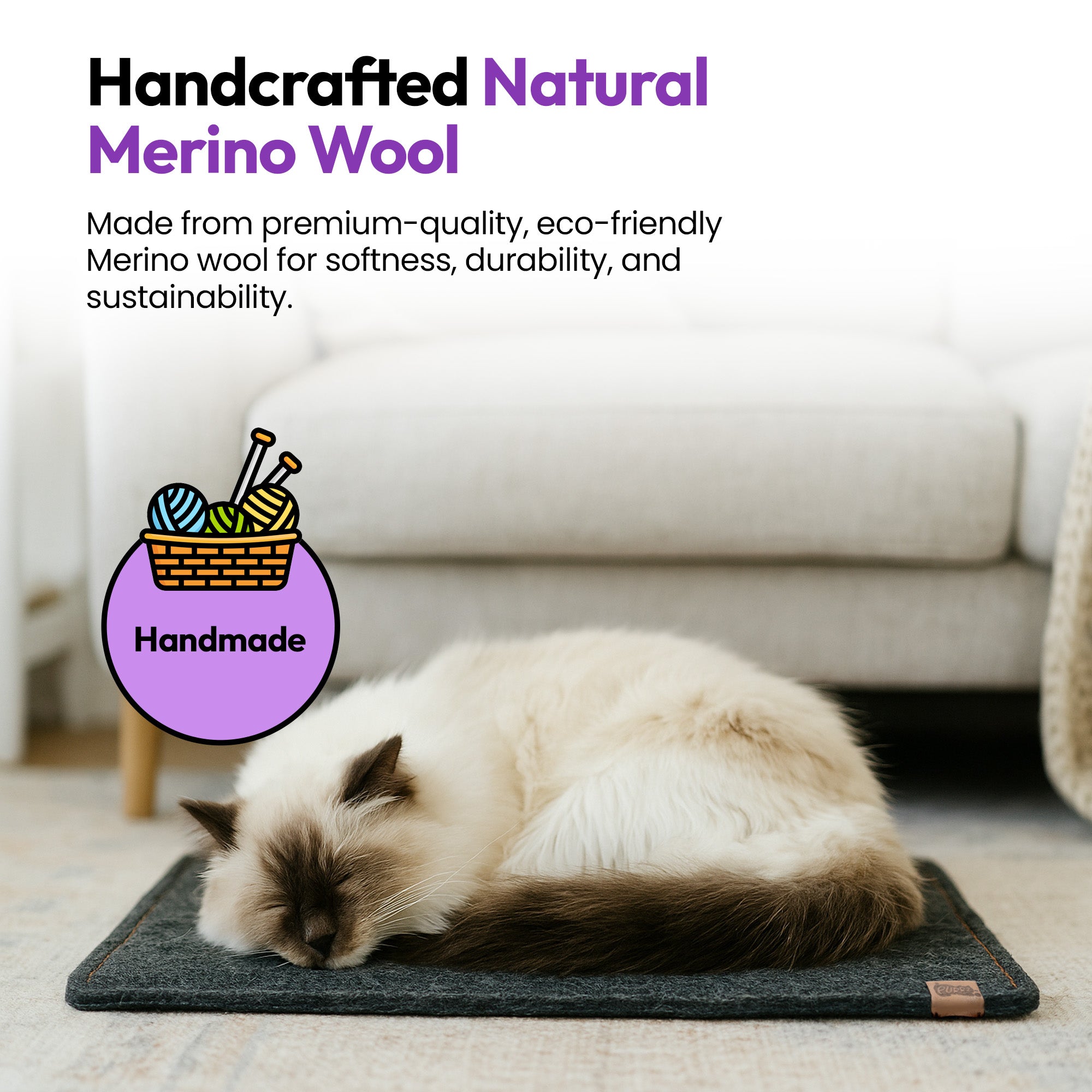 Handmade Merino Wool Felt Pad – Scratch-Friendly Pet Mat for Cats & Small Pets