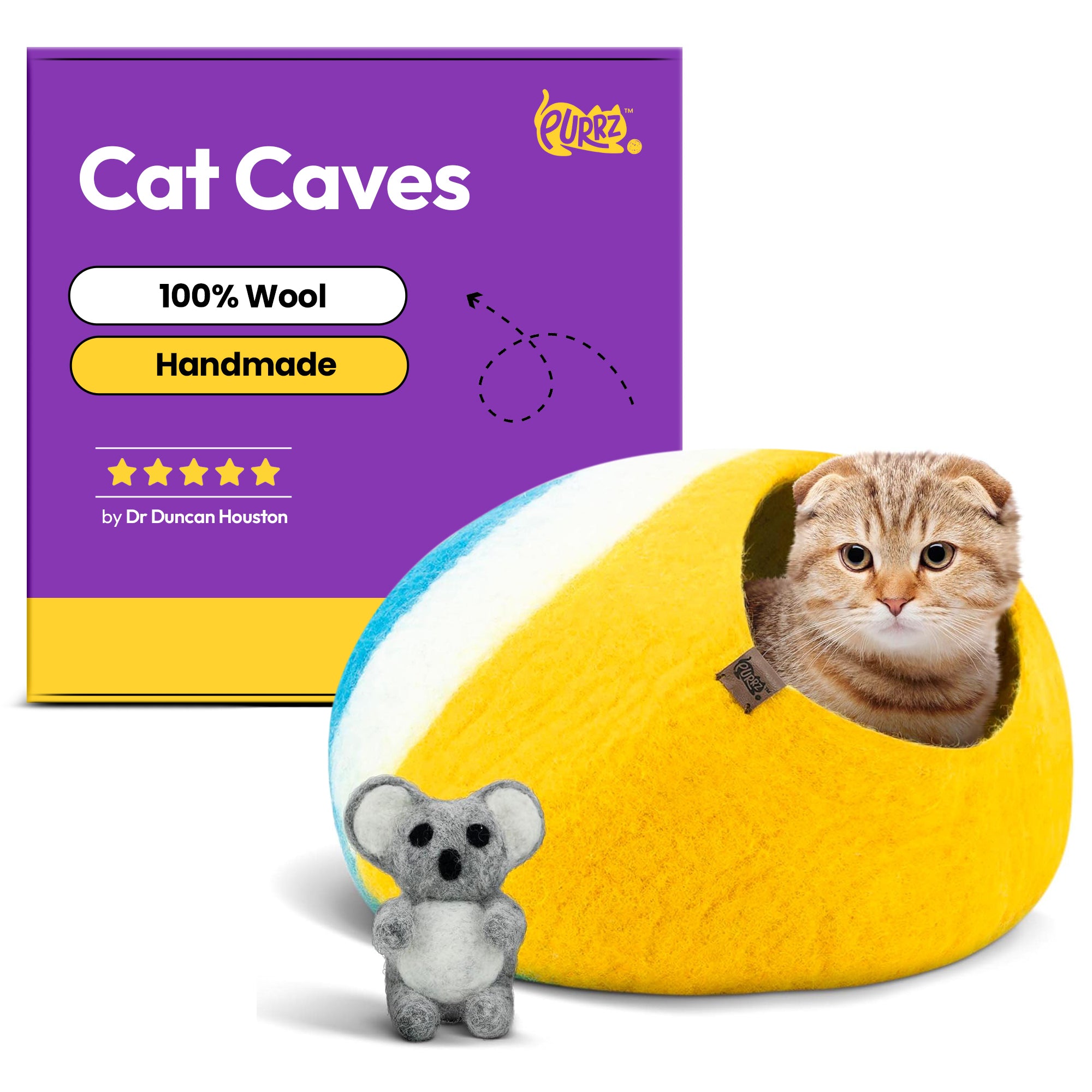 PURRZ Luxury Cat Cave | Natural Wool Felt Handmade Cat House, Cat Beds, Cat Condo, Cat Furniture, Cat Beds for Indoor Cats, Cat Houses for Indoor Cats, Cat Hideaway (GREAT BARRIER REEF)