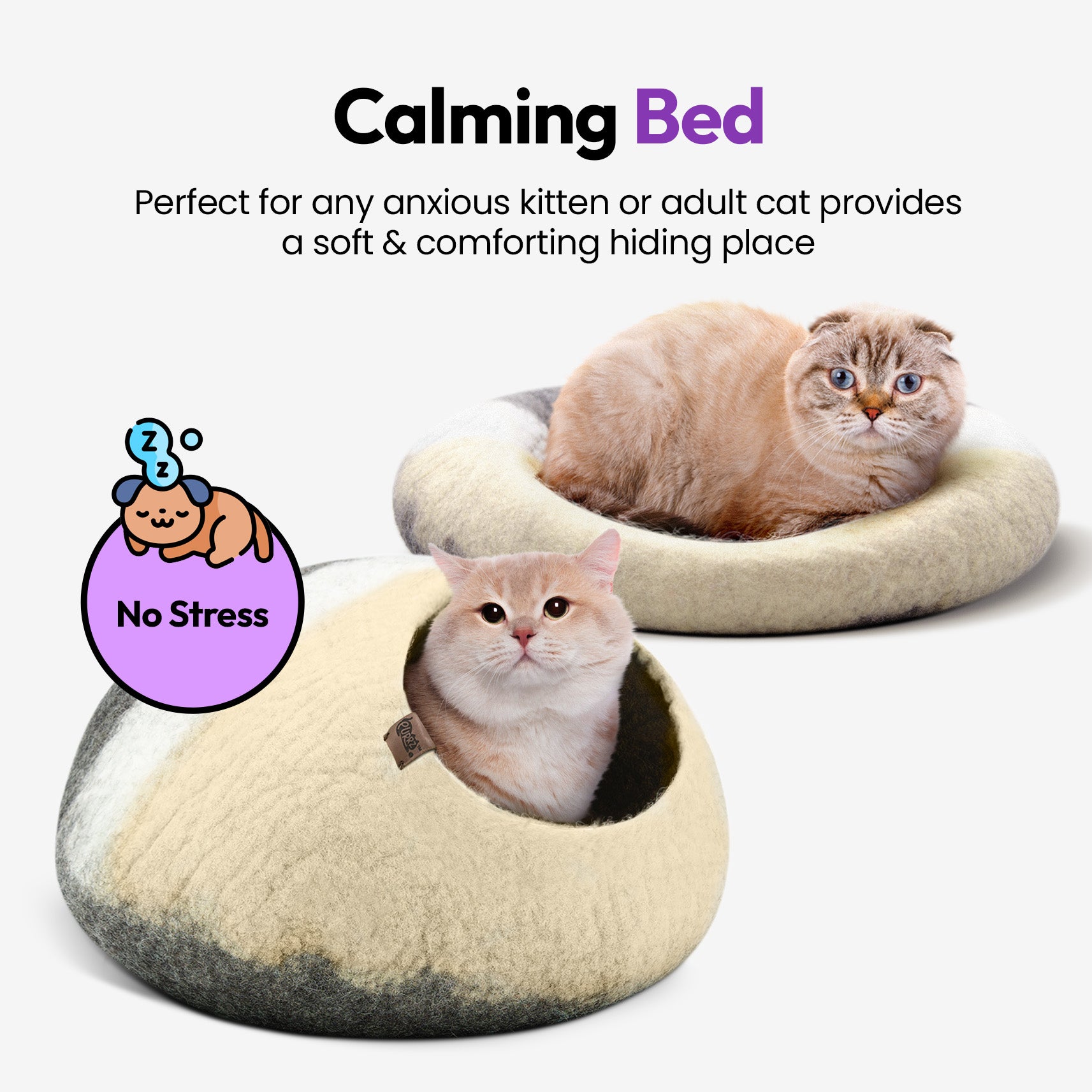 PURRZ Luxury Cat Cave | Natural Wool Felt Handmade Cat House, Cat Beds, Cat Condo, Cat Furniture, Cat Beds for Indoor Cats, Cat Houses for Indoor Cats, Cat Hideaway (KOALA)