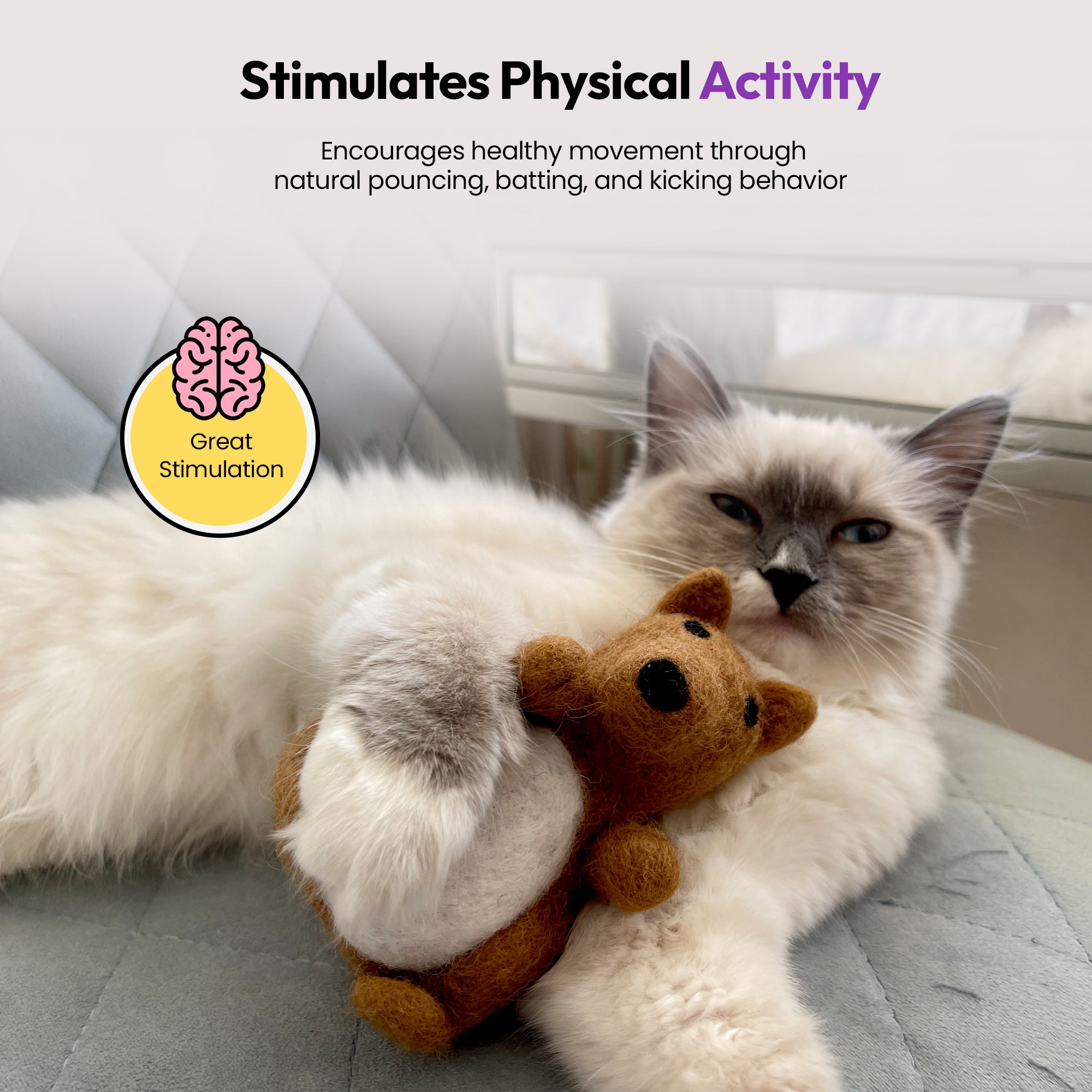 PURRZ Handmade Merino Wool Catnip Kicker Toy – Koala Shape, Vet-Designed, Bite-Resistant, Organic Catnip, Hypoallergenic, Eco-Friendly, Soft Plush Wool for Indoor Cats & Kittens Single Toy - (Kangaroo)
