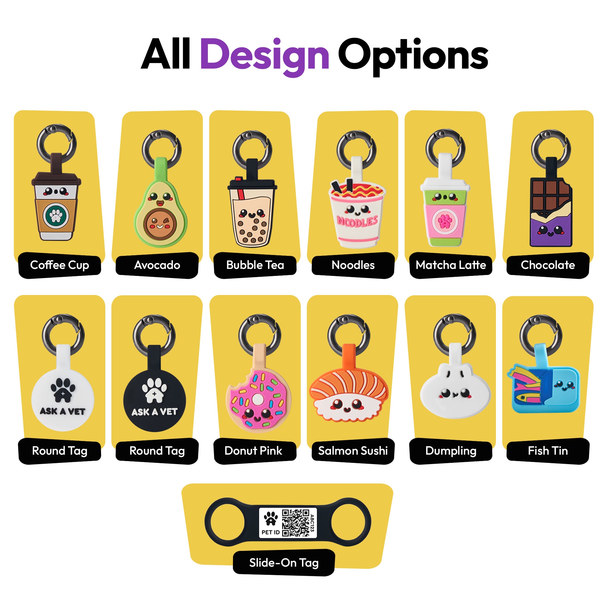 ASK A VET Noodles Pet ID Tag – NFC & QR Code Silicone Dog & Cat Tag – Hanging & Slide-On Digital Smart Tag – Waterproof, No Battery