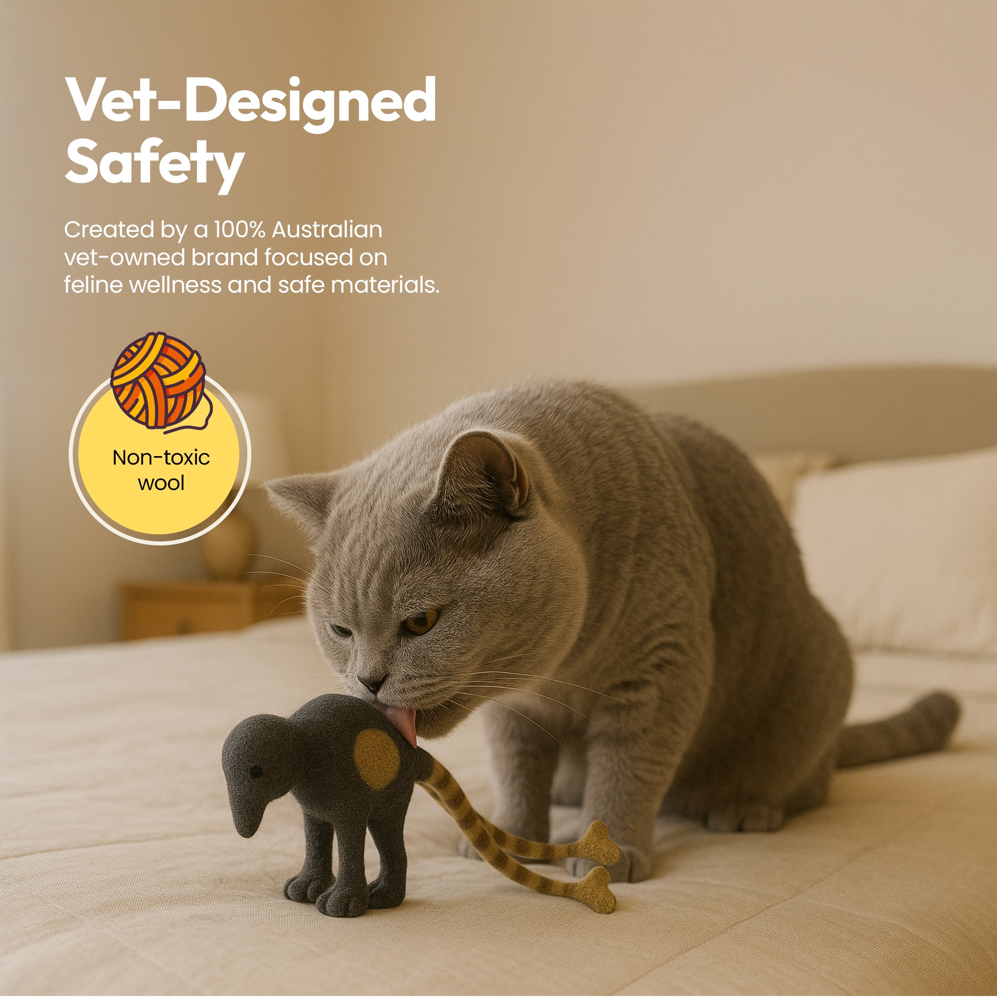 PURRZ HANDMADE MERINO WOOL CAT TOY – NATURAL CATNIP KICKER FOR CATS – HYPOALLERGENIC, VET-DESIGNED, DURABLE, ECO-FRIENDLY, SOFT & PLUSH FELT TOY – LYREBIRD SHAPE WITH LONG TAIL SINGLE TOY - (Lyrebird)