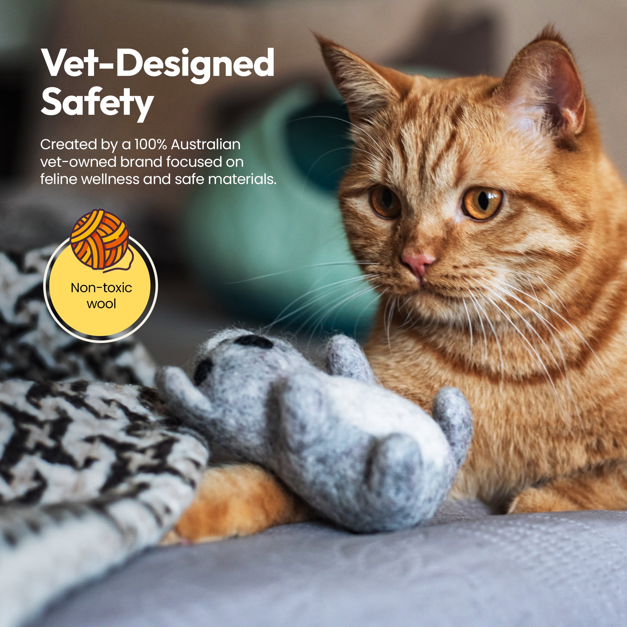 PURRZ Handmade Merino Wool Catnip Kicker Toy – Koala Shape, Vet-Designed, Bite-Resistant, Organic Catnip, Hypoallergenic, Eco-Friendly, Soft Plush Wool for Indoor Cats & Kittens Single Toy - (Koala)