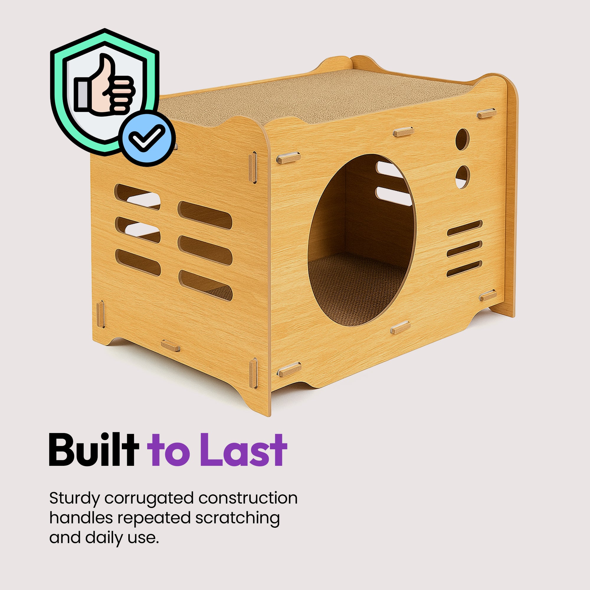 2-in-1 Expandable Cardboard Cat Scratcher with Bell Ball – Eco-Friendly, Vet-Approved Play & Lounge Bed