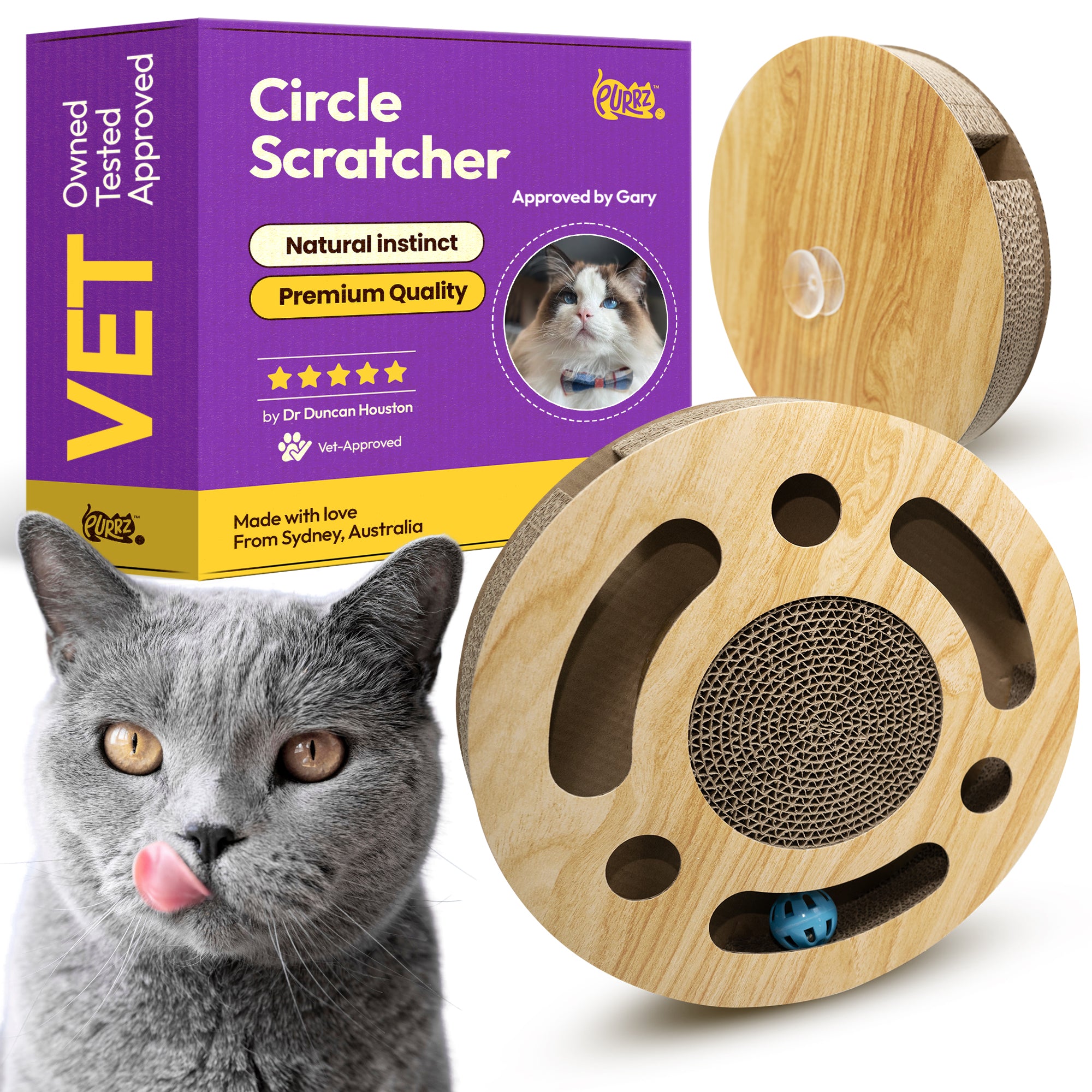Cardboard Circle Cat Scratcher with Bell Ball – 2-in-1 Expandable, Foldable & Eco-Friendly