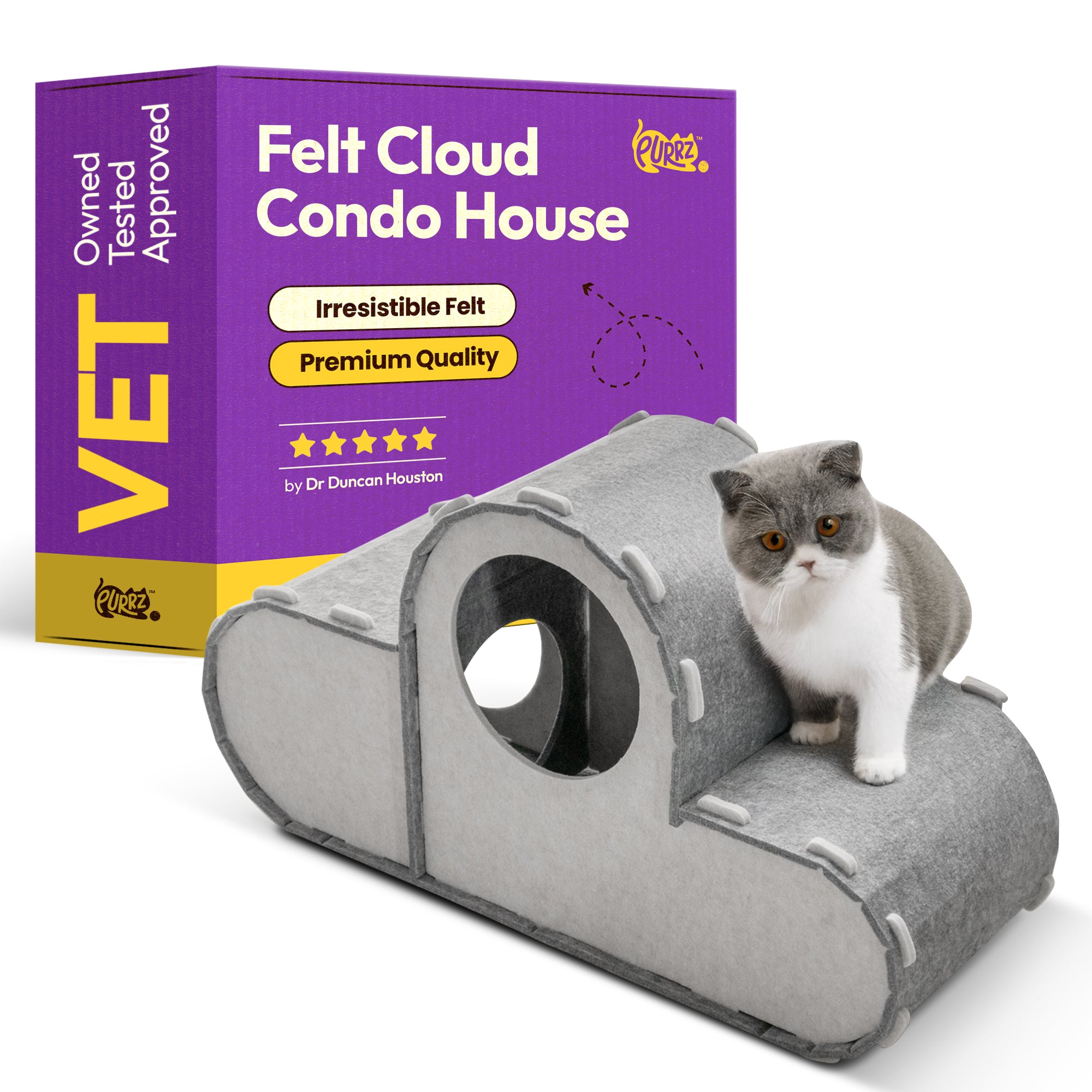 Cat Condo Cave House for Indoor Cats – Spacious Felt Cat Hideaway, Foldable and Detachable Modern Cat House – Perfect for Cats & Small Pets