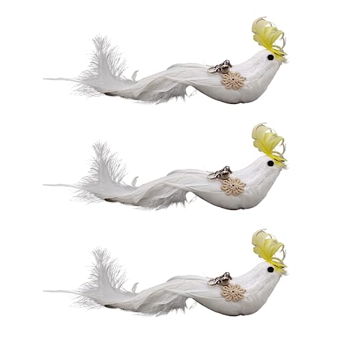 3-Pack Natural Australian Bird Feather Attachments for Cat Wand Toys – Vet-Approved Teaser for Indoor Cats – Fits Fishing Rod, Stick, and String Cat Toys – for Active Play & Mental Stimulation - Cockatoo Bird
