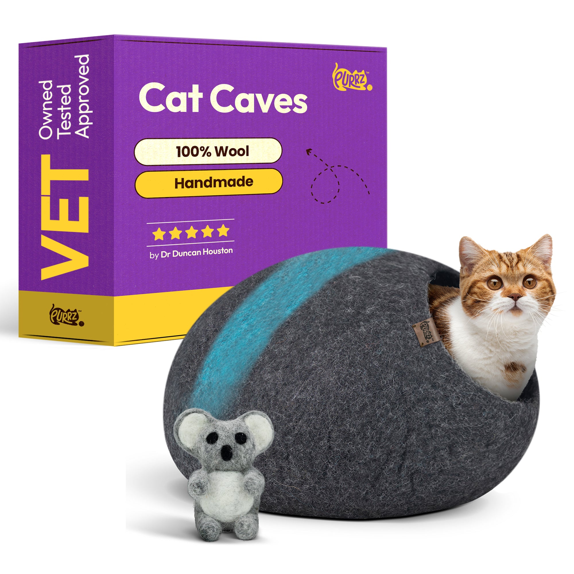 PURRZ Luxury Cat Cave | Natural Wool Felt Handmade Cat House, Cat Beds, Cat Condo, Cat Furniture, Cat Beds for Indoor Cats, Cat Houses for Indoor Cats, Cat Hideaway(EMU)