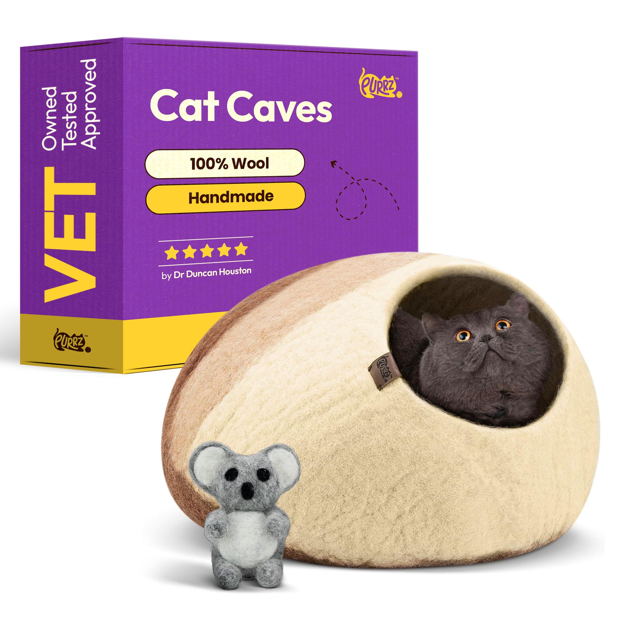 PURRZ Luxury Cat Cave | Natural Wool Felt Handmade Cat House, Cat Beds, Cat Condo, Cat Furniture, Cat Beds for Indoor Cats, Cat Houses for Indoor Cats, Cat Hideaway (KANGAROO)