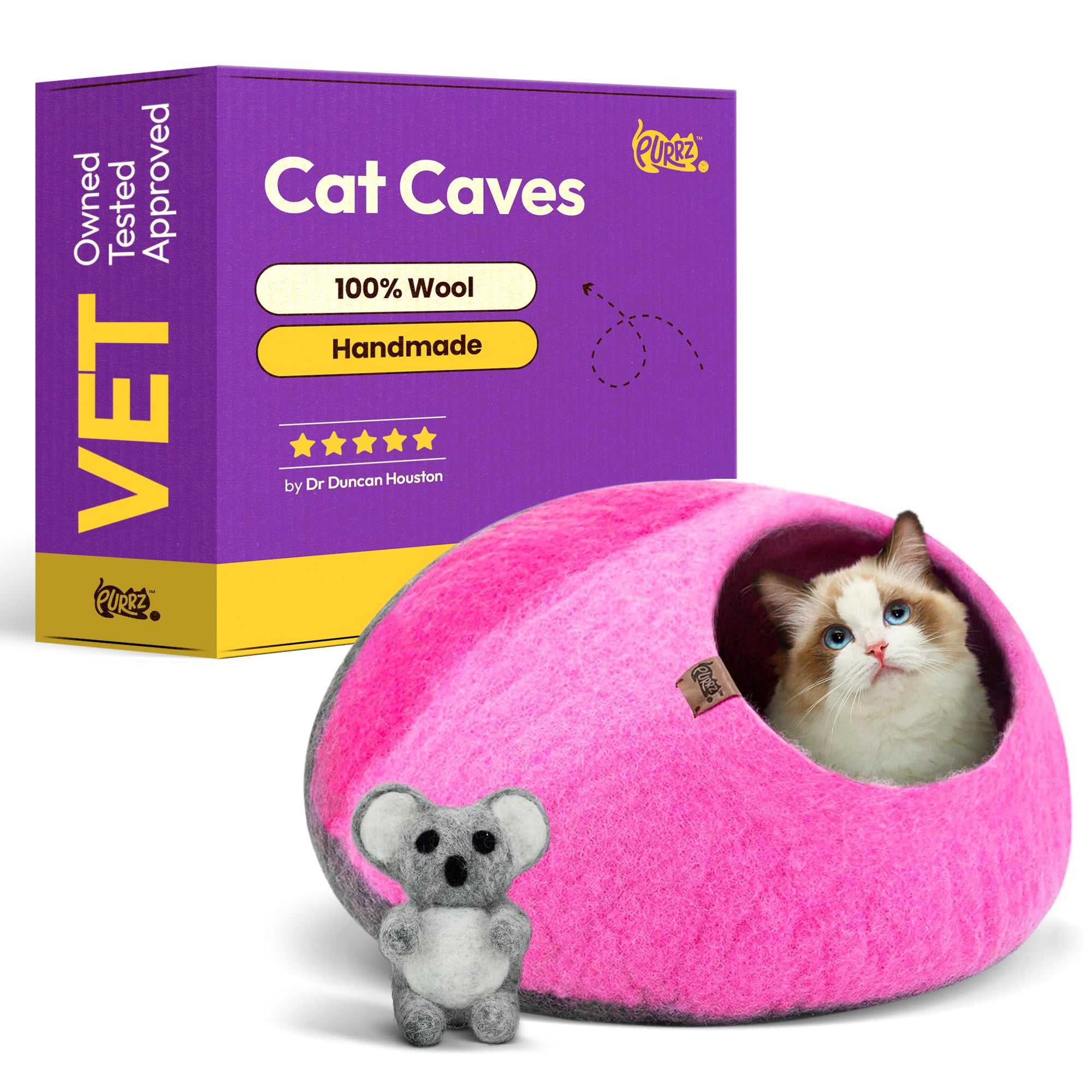 PURRZ Luxury Cat Cave | Natural Wool Felt Handmade Cat House, Cat Beds, Cat Condo, Cat Furniture, Cat Beds for Indoor Cats, Cat Houses for Indoor Cats, Cat Hideaway (GALAH)