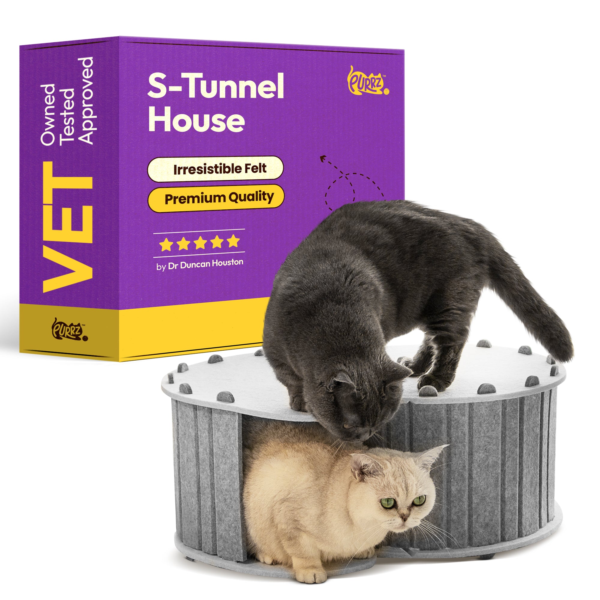 Cat Felt S-House – Multi-Functional Cat Cave, Tunnel Bed, and Donut Hideaway – Soft and Durable Felt Bed