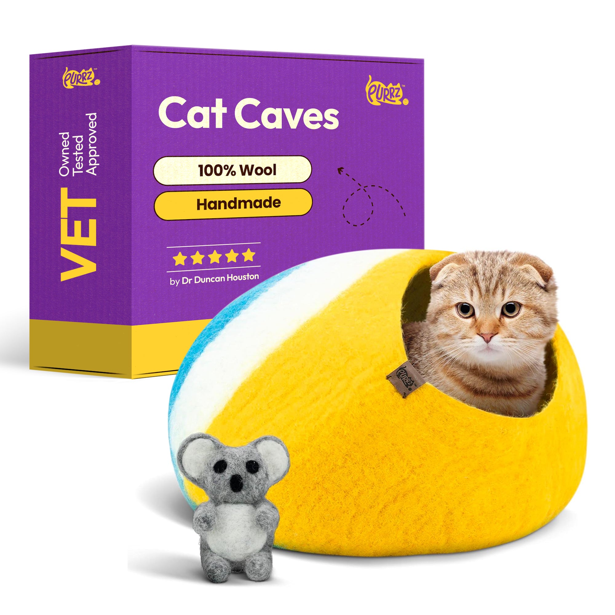 PURRZ Luxury Cat Cave | Natural Wool Felt Handmade Cat House, Cat Beds, Cat Condo, Cat Furniture, Cat Beds for Indoor Cats, Cat Houses for Indoor Cats, Cat Hideaway (GREAT BARRIER REEF)