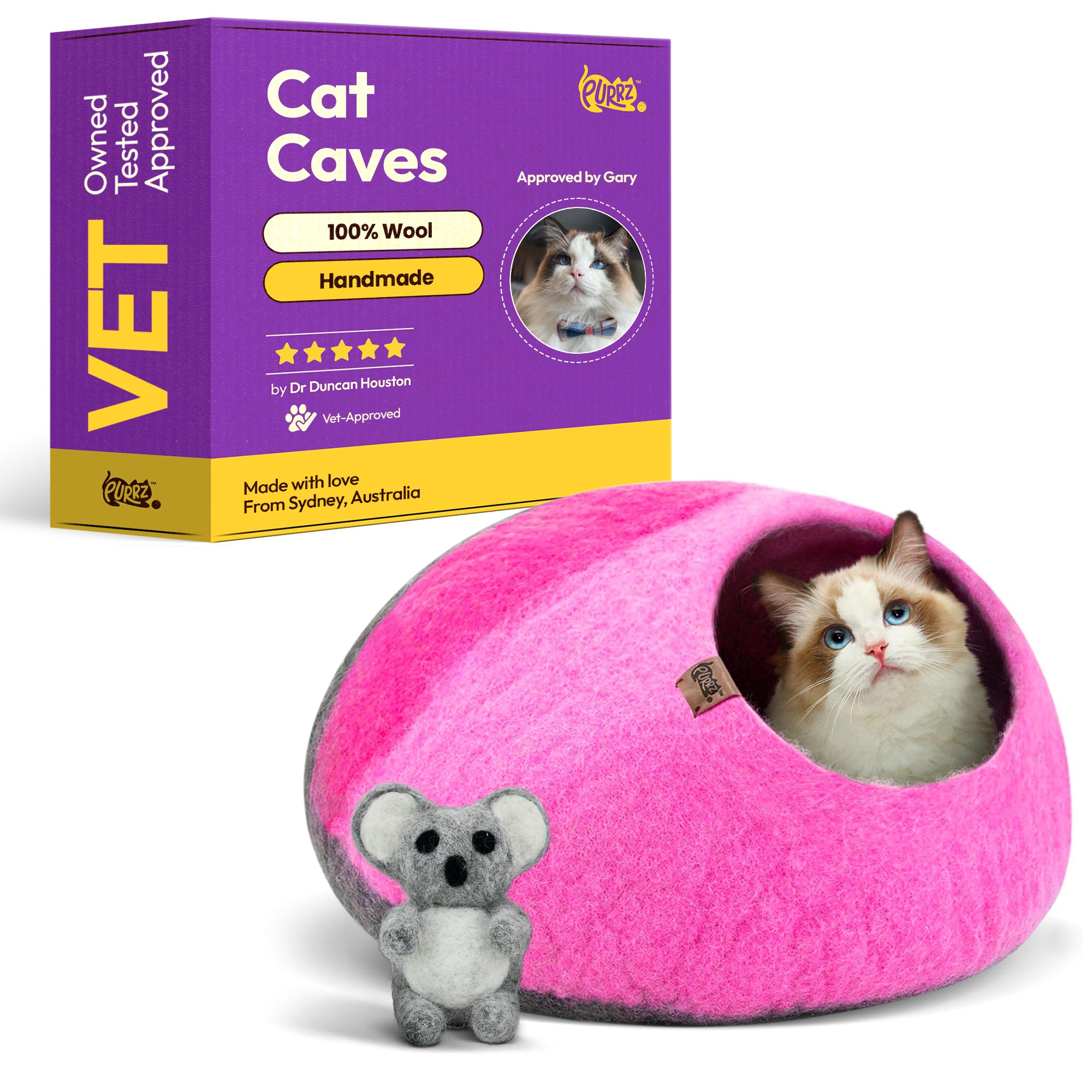 Handmade Merino Wool Cat Cave – Cozy, Calming & Hypoallergenic Hideaway for Cats & Small Pets (Galah)