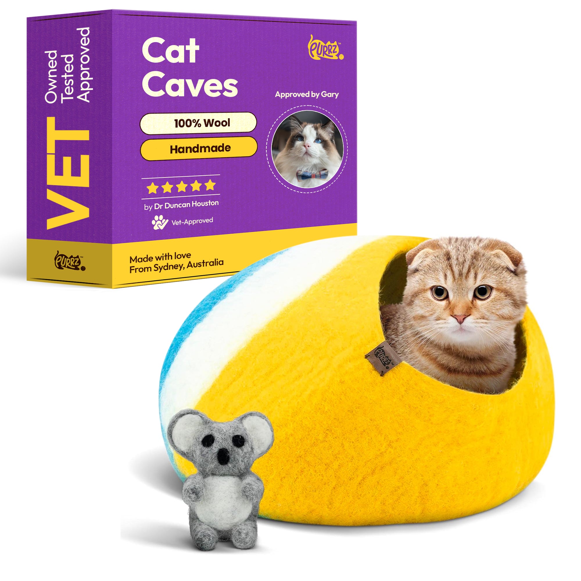 Handmade Merino Wool Cat Cave – Cozy, Calming & Hypoallergenic Hideaway for Cats & Small Pets (Great Barrier Reef)