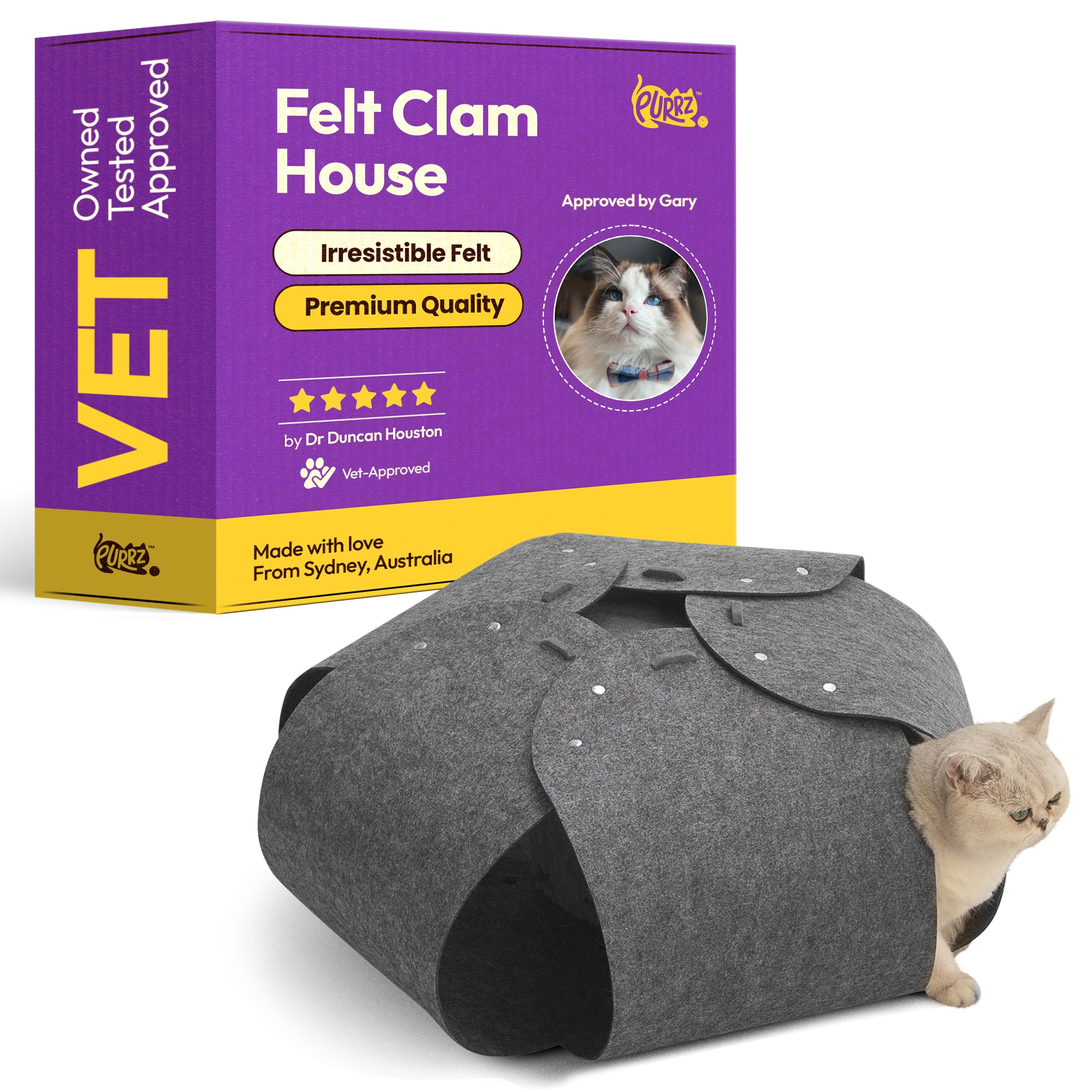 Clam Cat Cave – Felt Hideaway for Cats & Small Pets