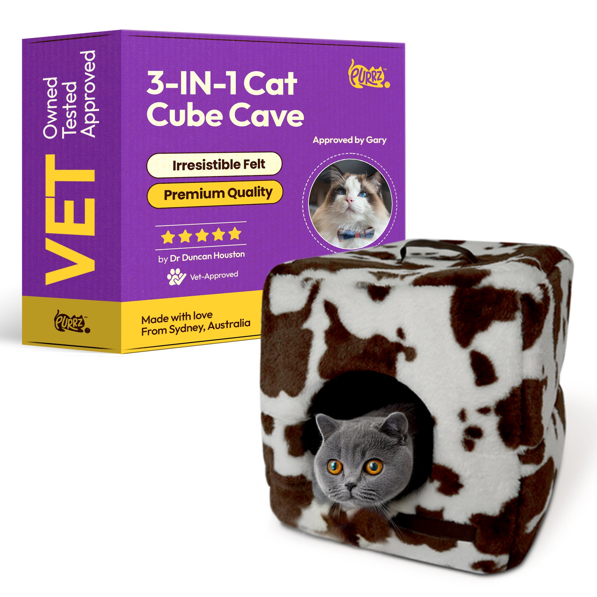 3-in-1 Foldable Cat Cube Cave – Plush Enclosed Bed with Cushion & Leather Handle