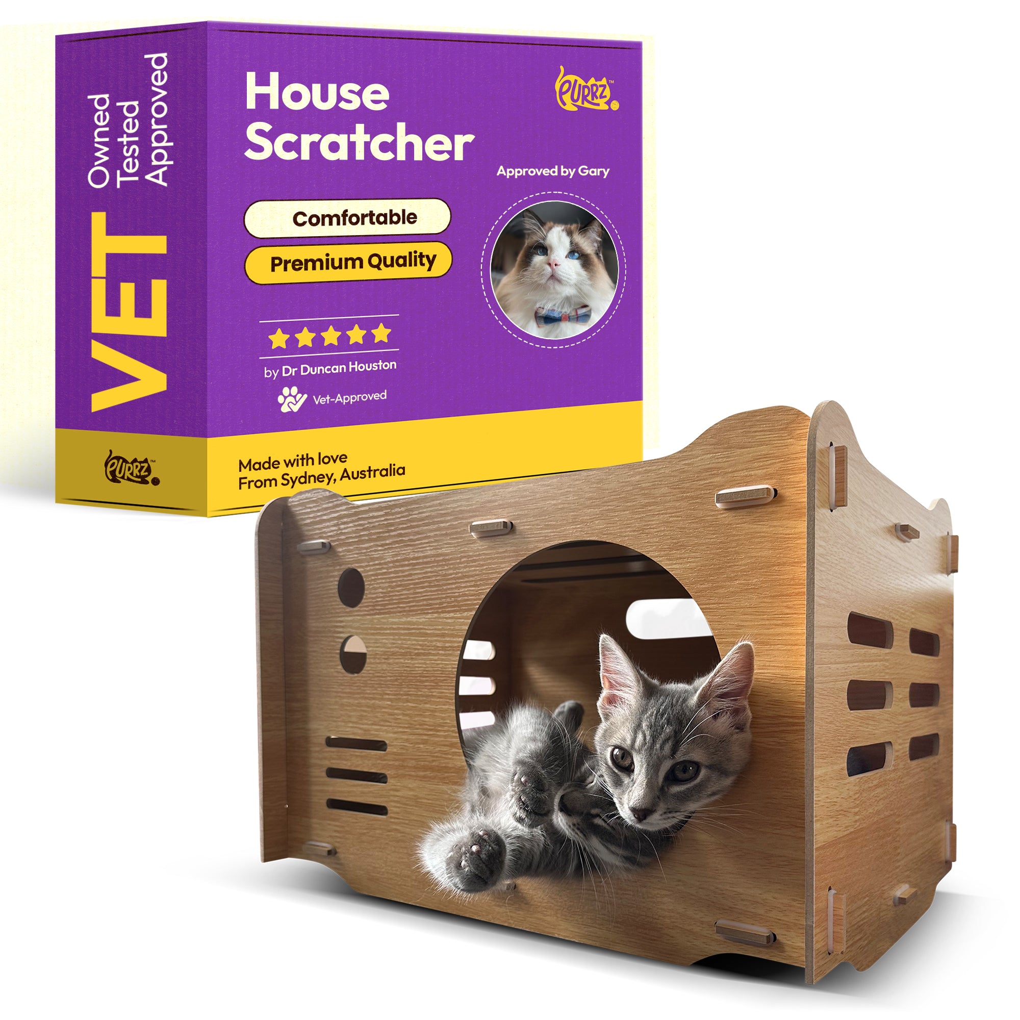 2-in-1 Expandable Cardboard Cat Scratcher with Bell Ball – Eco-Friendly, Vet-Approved Play & Lounge Bed