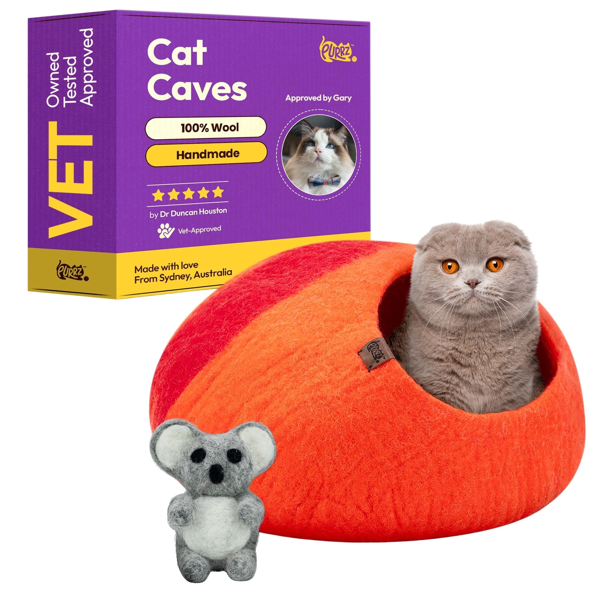 Handmade Merino Wool Cat Cave – Cozy, Calming & Hypoallergenic Hideaway for Cats & Small Pets (Uluru)