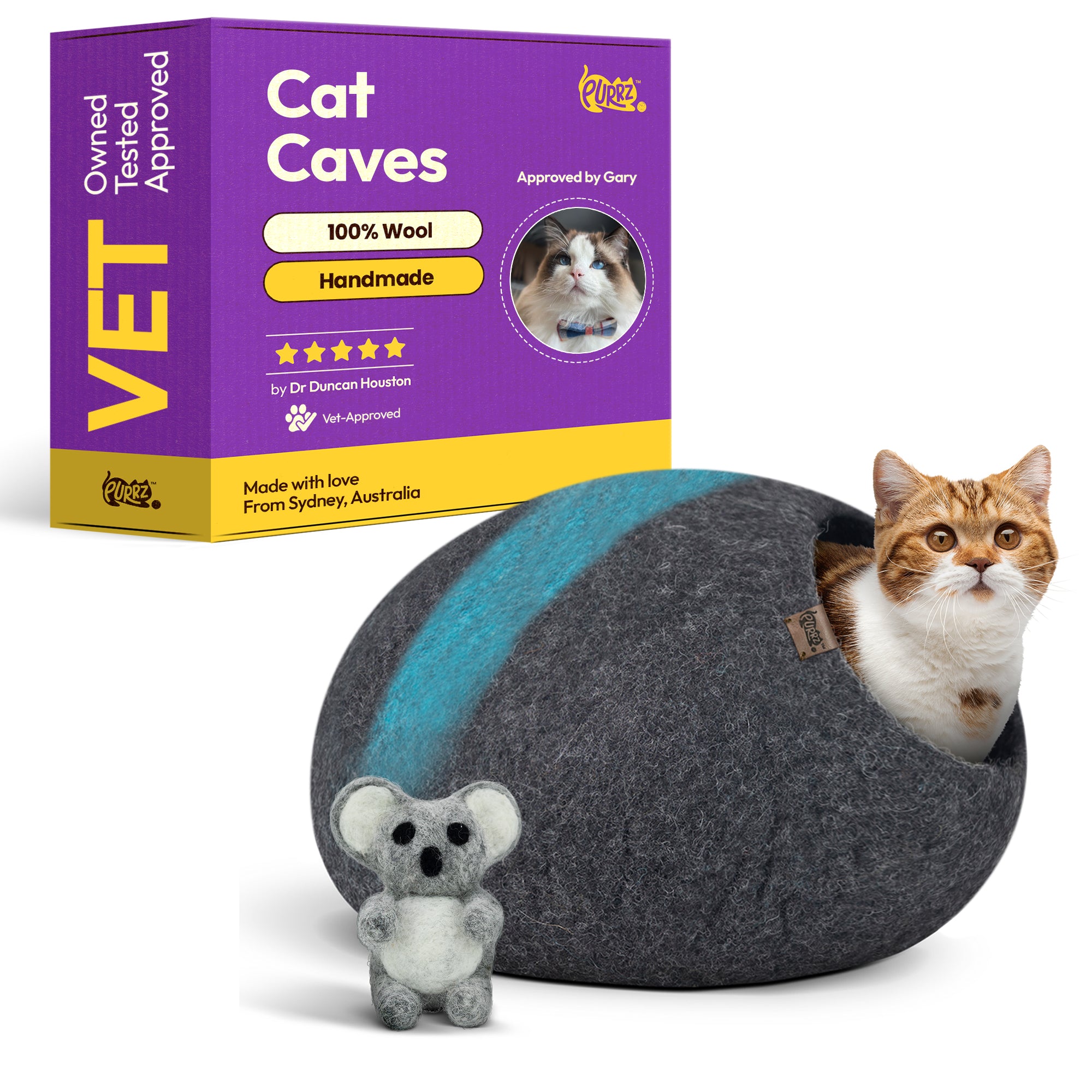 Handmade Merino Wool Cat Cave – Cozy, Calming & Hypoallergenic Hideaway for Cats & Small Pets (Emu)