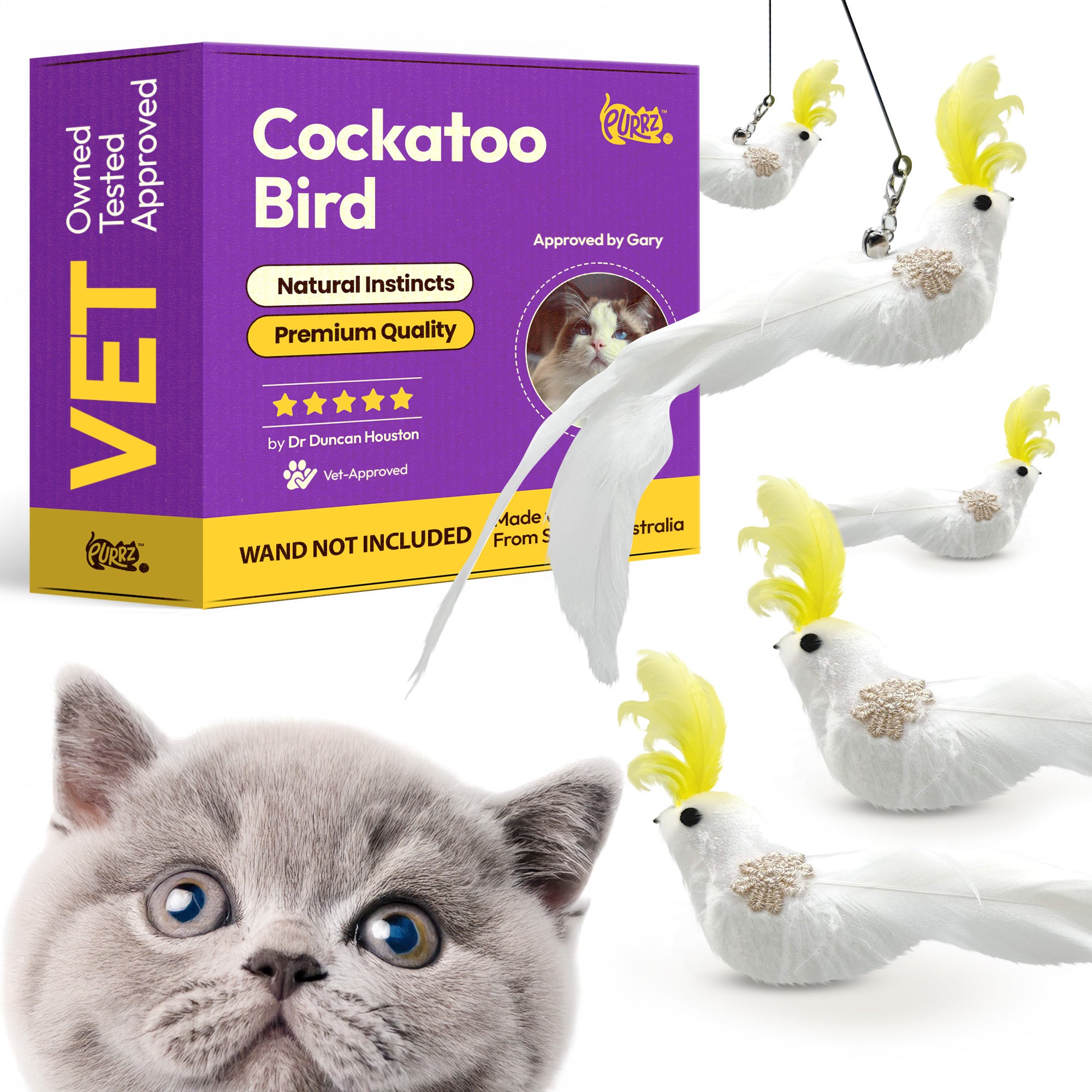 Cockatoo Bird Wand Attachment (5-Pack) – Natural, Vet-Approved Refills for Cat Wand Toys