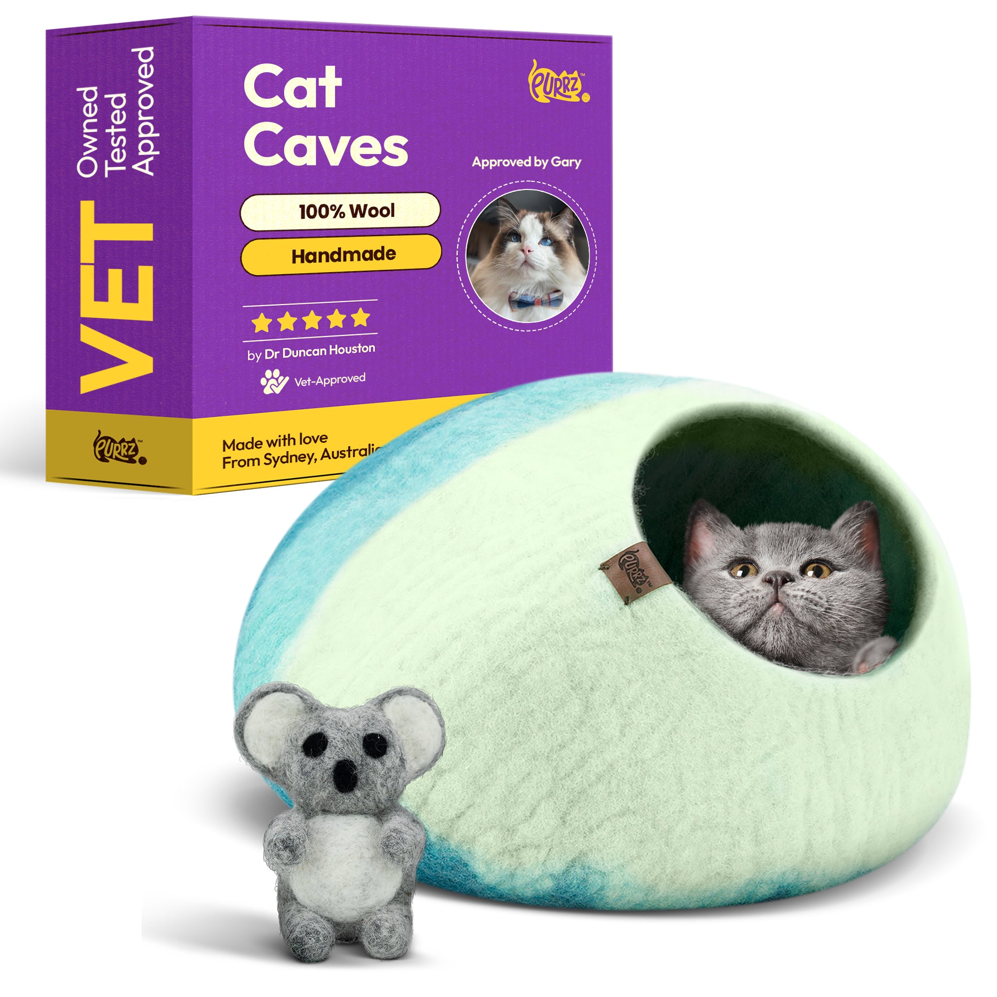 Handmade Merino Wool Cat Cave – Cozy, Calming & Hypoallergenic Hideaway for Cats & Small Pets (Sydney)