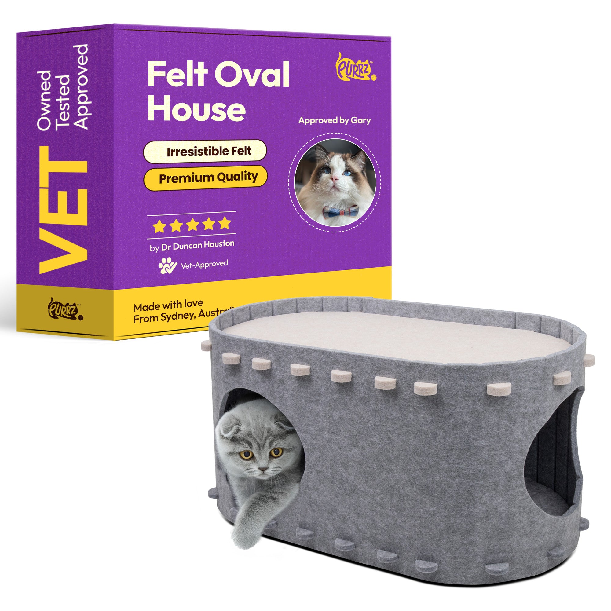 Round Cat House – Double-Deck Felt Cave & Tunnel Bed