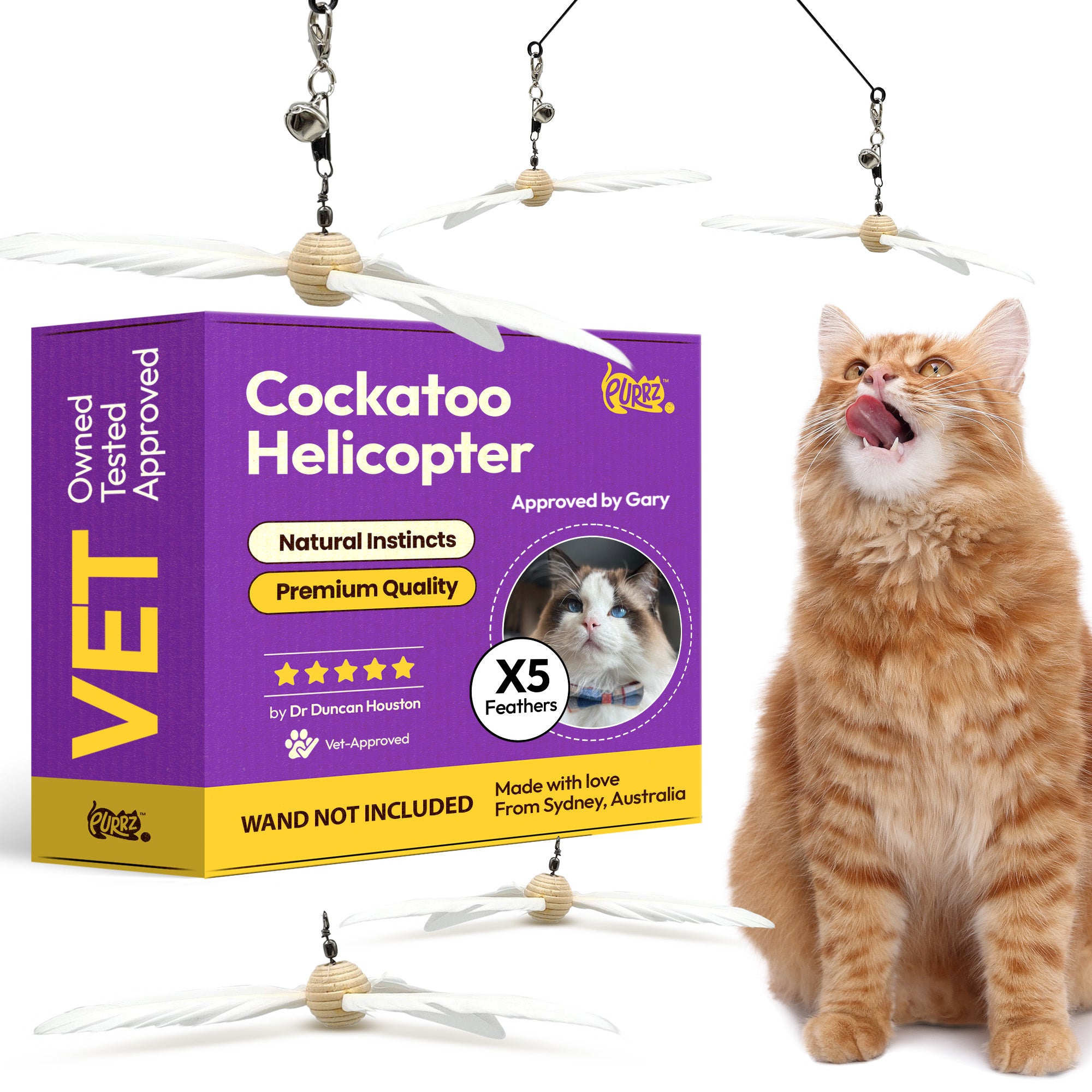 Cockatoo Helicopter Bird Wand Attachment (5-Pack) – Natural, Vet-Approved Refills for Cat Wand Toys