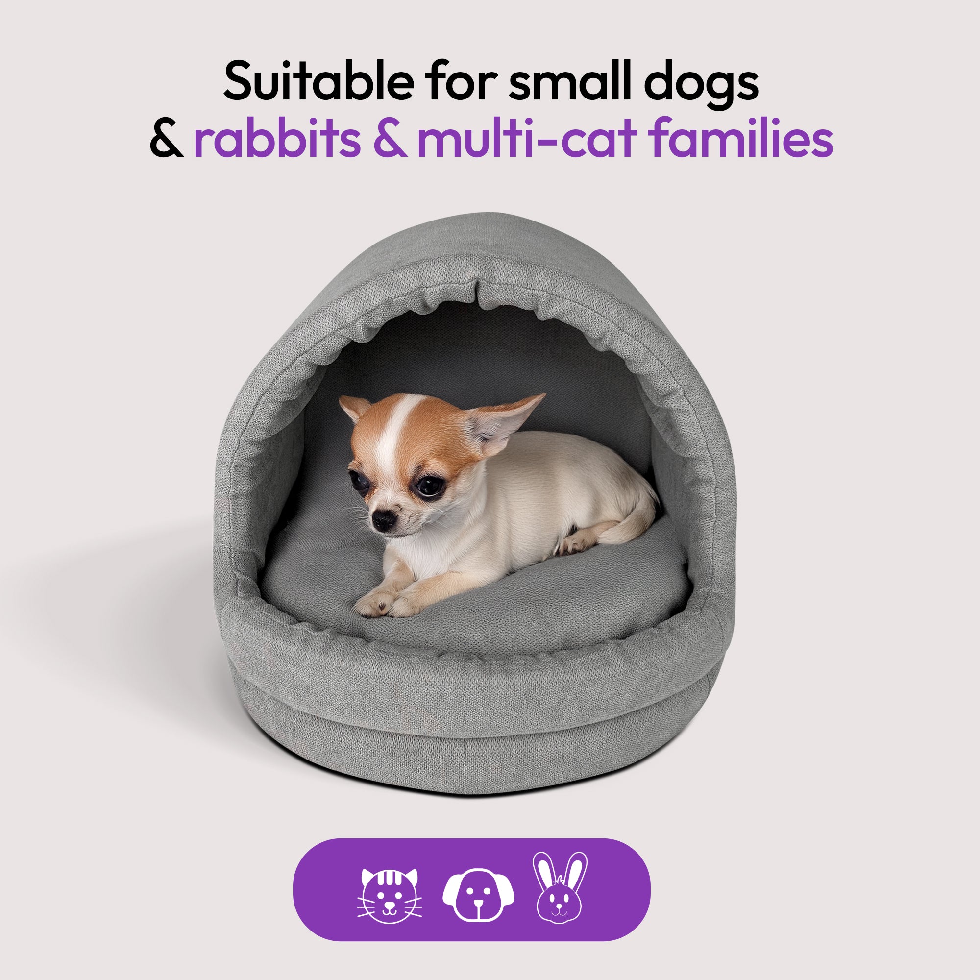 PURRZ Cat Cubby Cave – Washable, Cozy Cat Bed with Cushion – Non-Slip Base, Modern Design – Grey & Cow Print – Medium & Large Sizes – Indoor Pet Hideaway for Cats & Kittens (Grey)