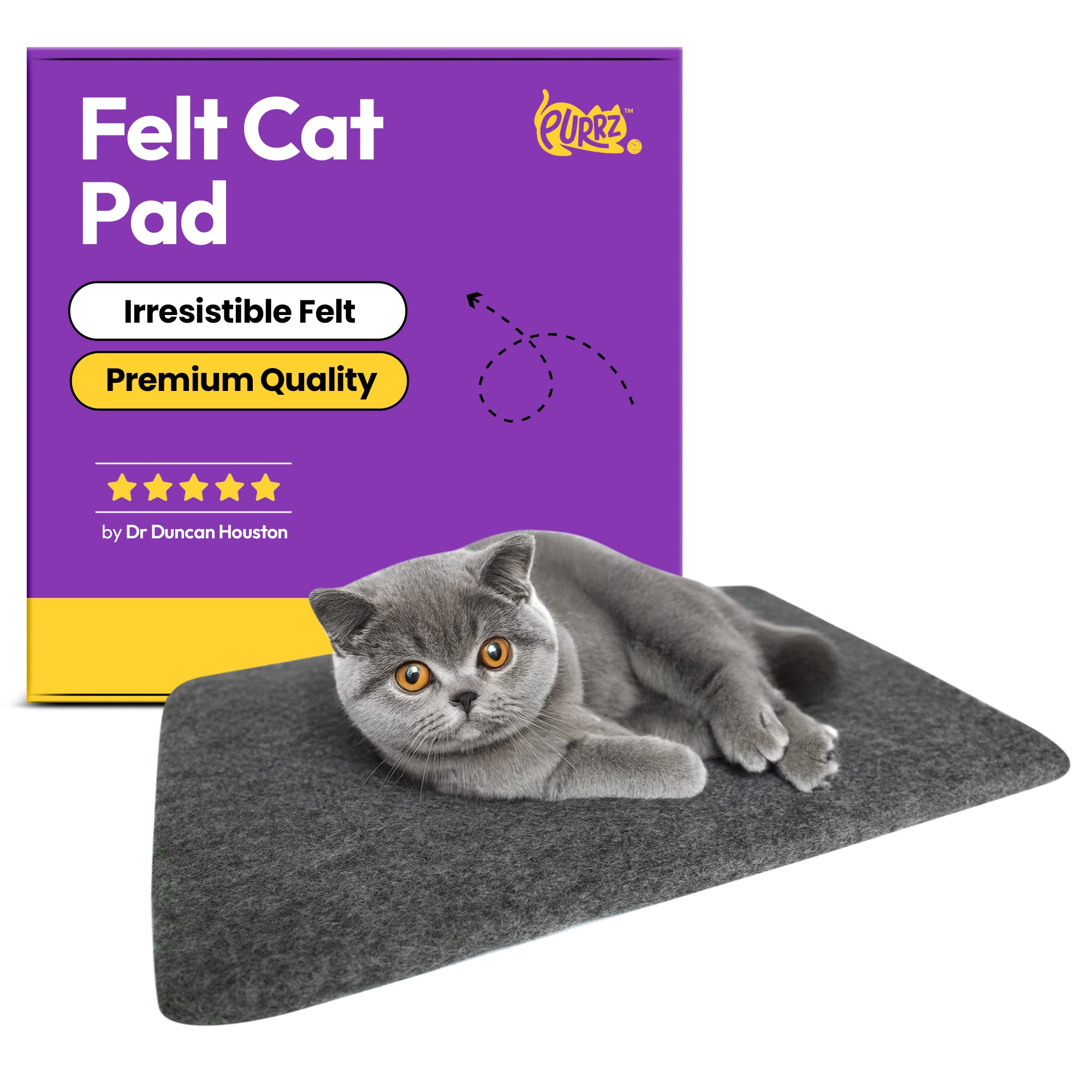 PURRZ Handmade Natural Merino Wool Felt Pad – Soft, Scratch-Friendly Pet Pad for Cats & Small Pets – Dark Grey Charcoal Design – Ideal for Desk, Couch, Shelves & Floors (Dark Grey, Medium)