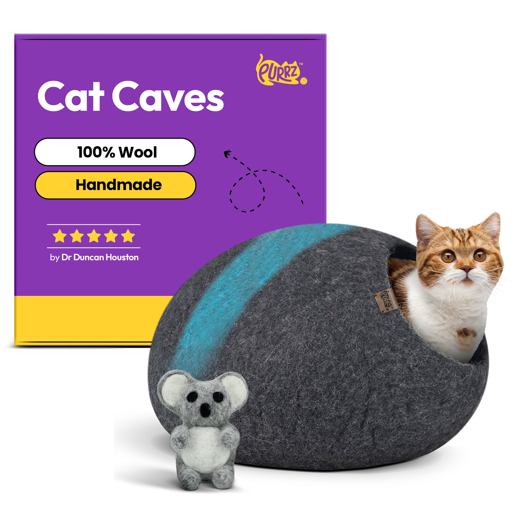 PURRZ Luxury Cat Cave | Natural Wool Felt Handmade Cat House, Cat Beds, Cat Condo, Cat Furniture, Cat Beds for Indoor Cats, Cat Houses for Indoor Cats, Cat Hideaway(EMU)