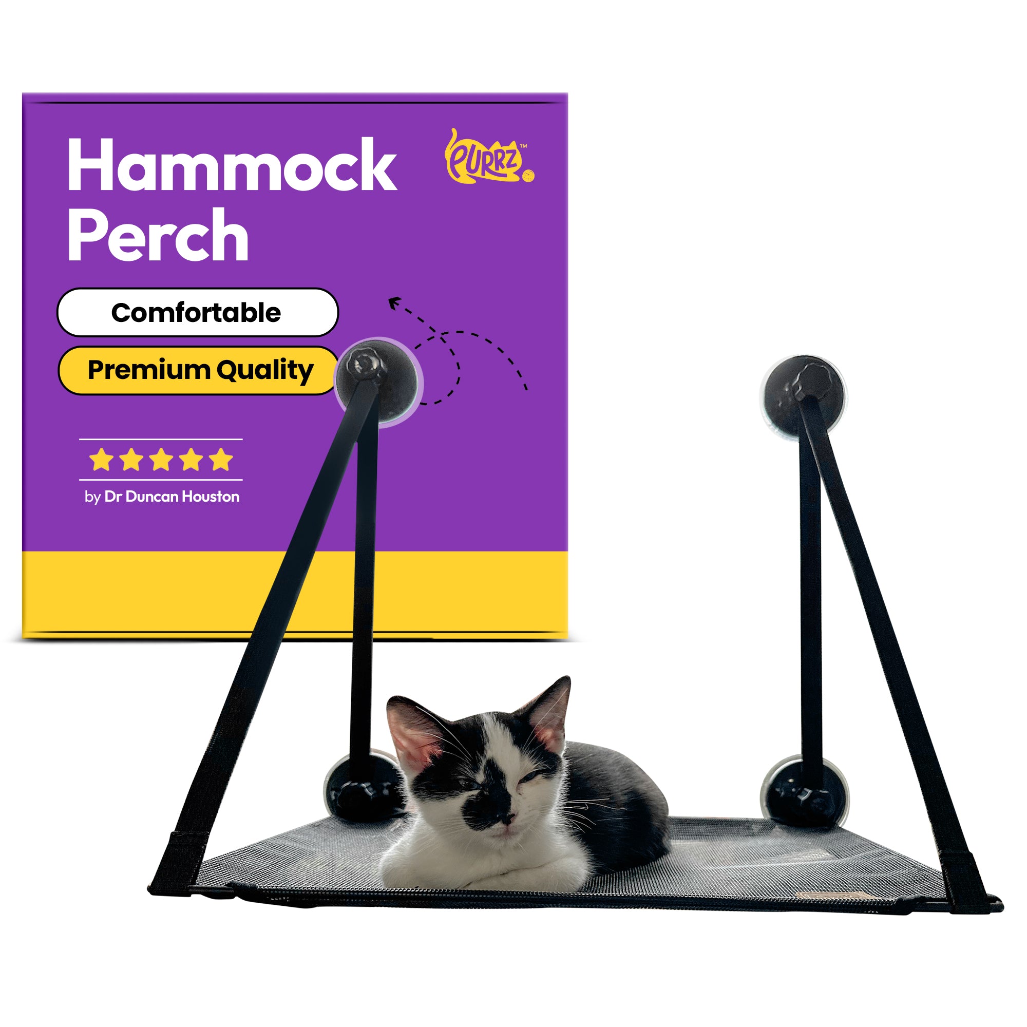 Durable Cat Window Hammock Perch 4 Strong Suction Cups, Easy Adjustable & Assemble, Large Double Cat, Extra Sturdy & Safe, Resting Seat for Sunbathing & Napping (Medium)
