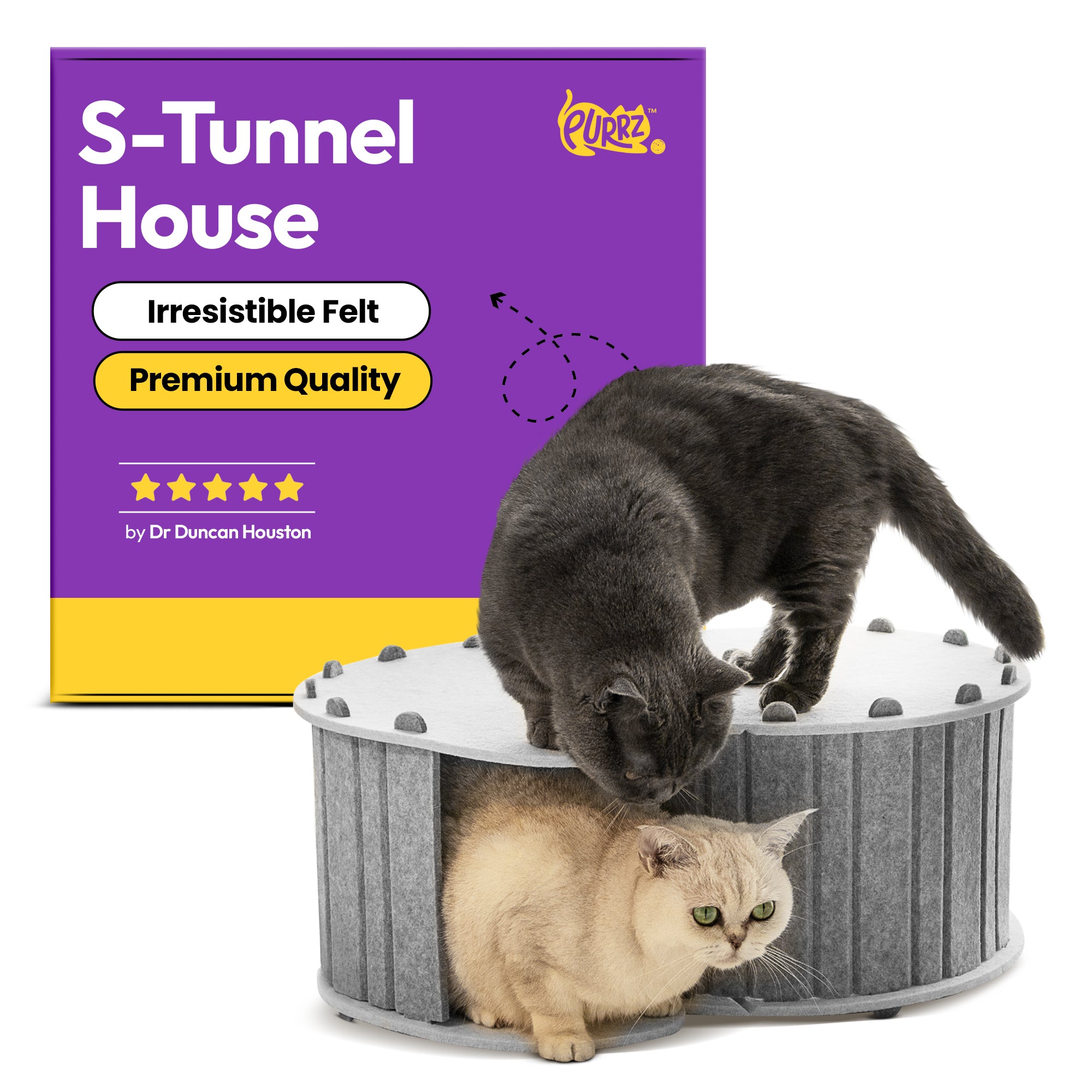 Cat Felt S-House – Multi-Functional Cat Cave, Tunnel Bed, and Donut Hideaway – Soft and Durable Felt Bed
