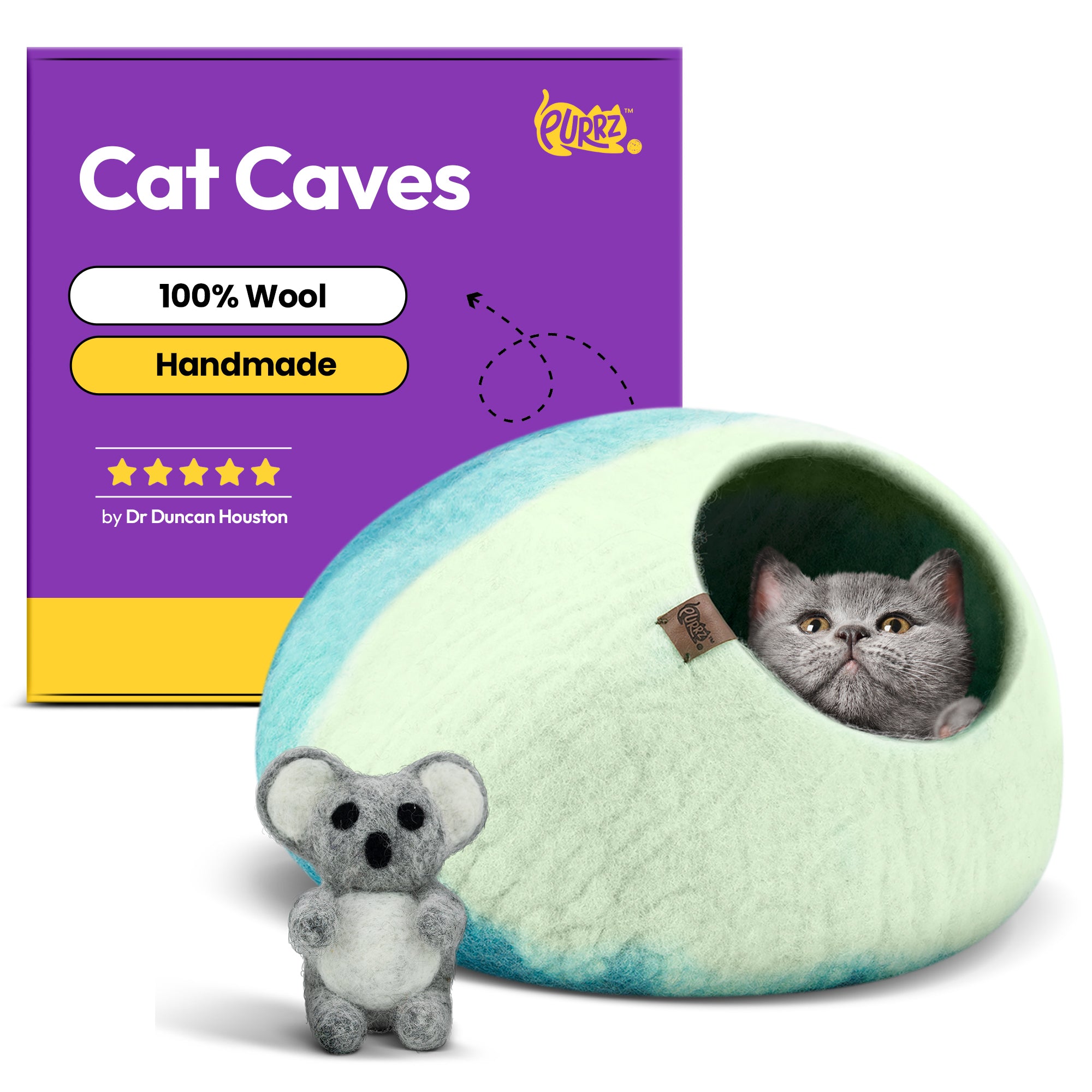 PURRZ Luxury Cat Cave | Natural Wool Felt Handmade Cat House, Cat Beds, Cat Condo, Cat Furniture, Cat Beds for Indoor Cats, Cat Houses for Indoor Cats, Cat Hideaway (SYDNEY)