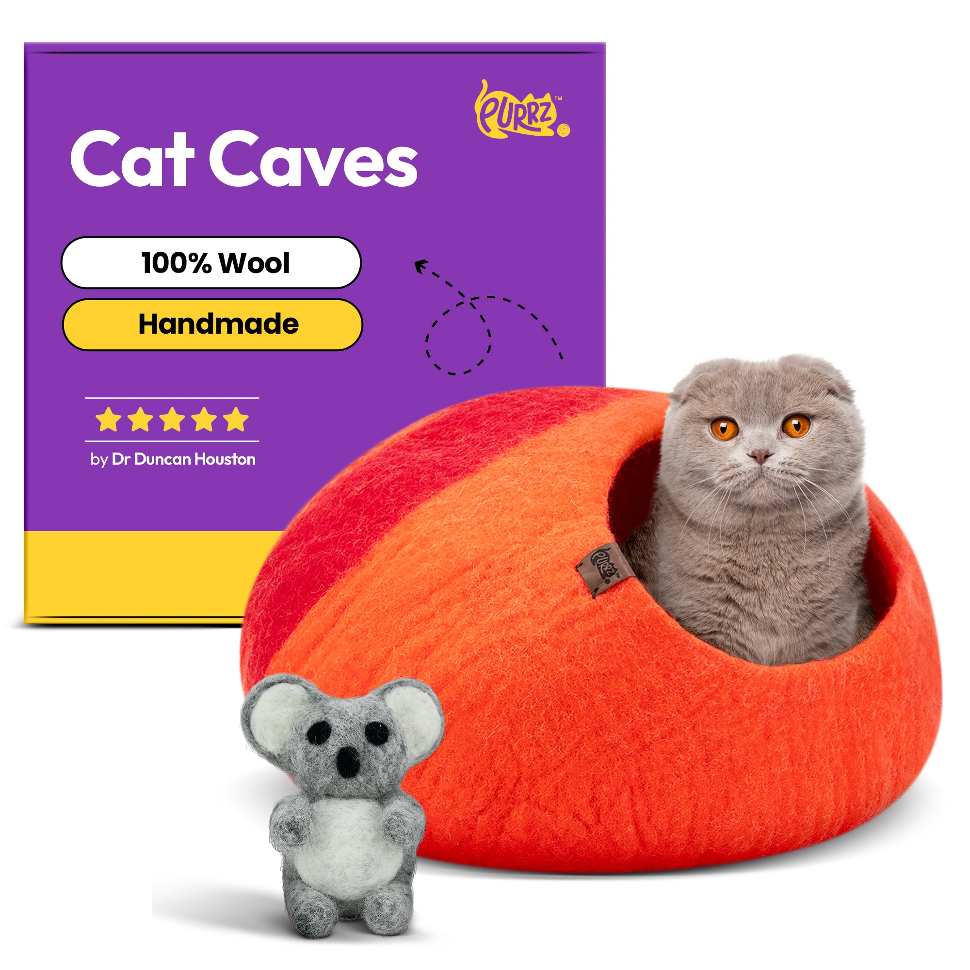 PURRZ Luxury Cat Cave | Natural Wool Felt Handmade Cat House, Cat Beds, Cat Condo, Cat Furniture, Cat Beds for Indoor Cats, Cat Houses for Indoor Cats, Cat Hideaway(ULURU)
