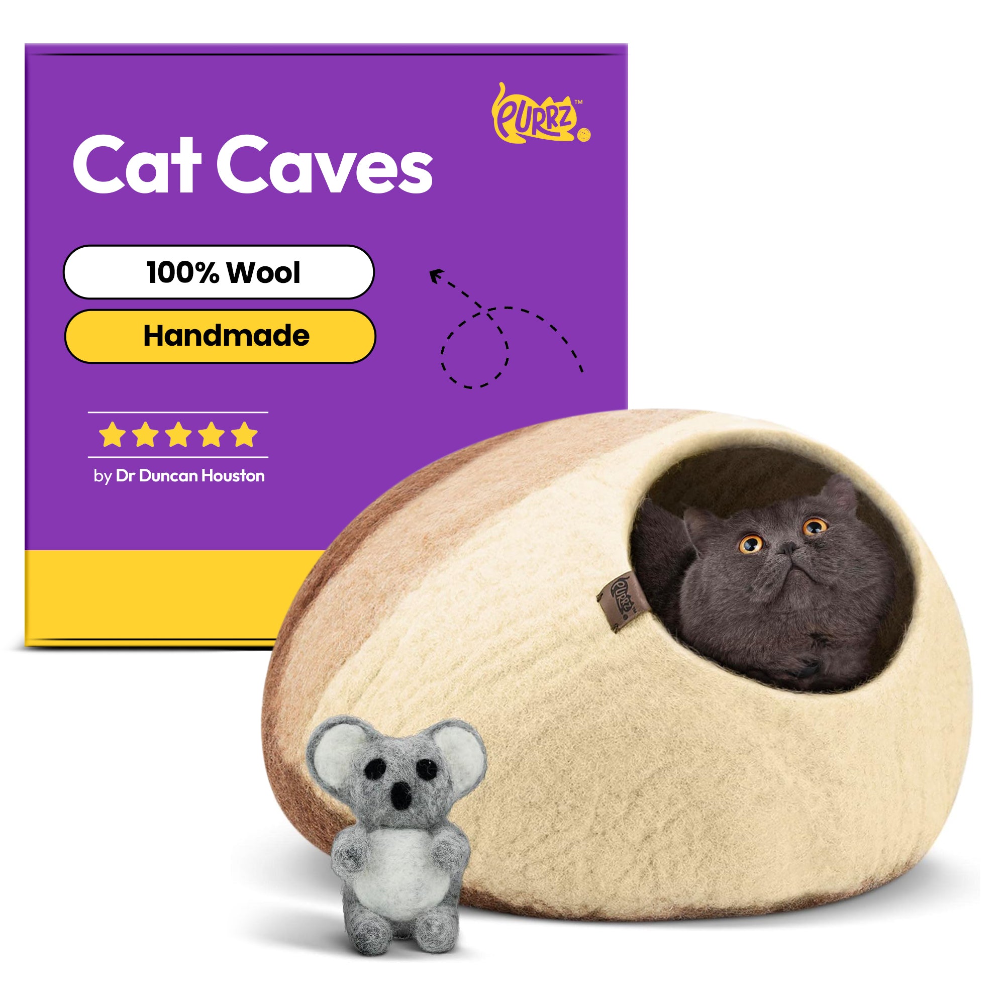 PURRZ Luxury Cat Cave | Natural Wool Felt Handmade Cat House, Cat Beds, Cat Condo, Cat Furniture, Cat Beds for Indoor Cats, Cat Houses for Indoor Cats, Cat Hideaway (KANGAROO)