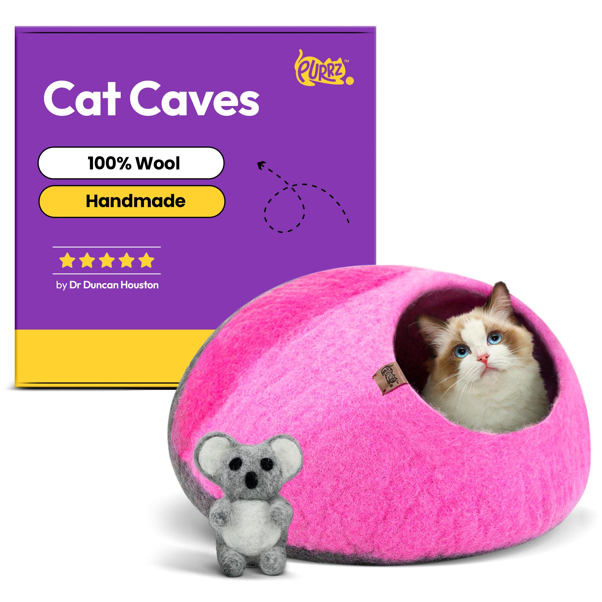 PURRZ Luxury Cat Cave | Natural Wool Felt Handmade Cat House, Cat Beds, Cat Condo, Cat Furniture, Cat Beds for Indoor Cats, Cat Houses for Indoor Cats, Cat Hideaway (GALAH)