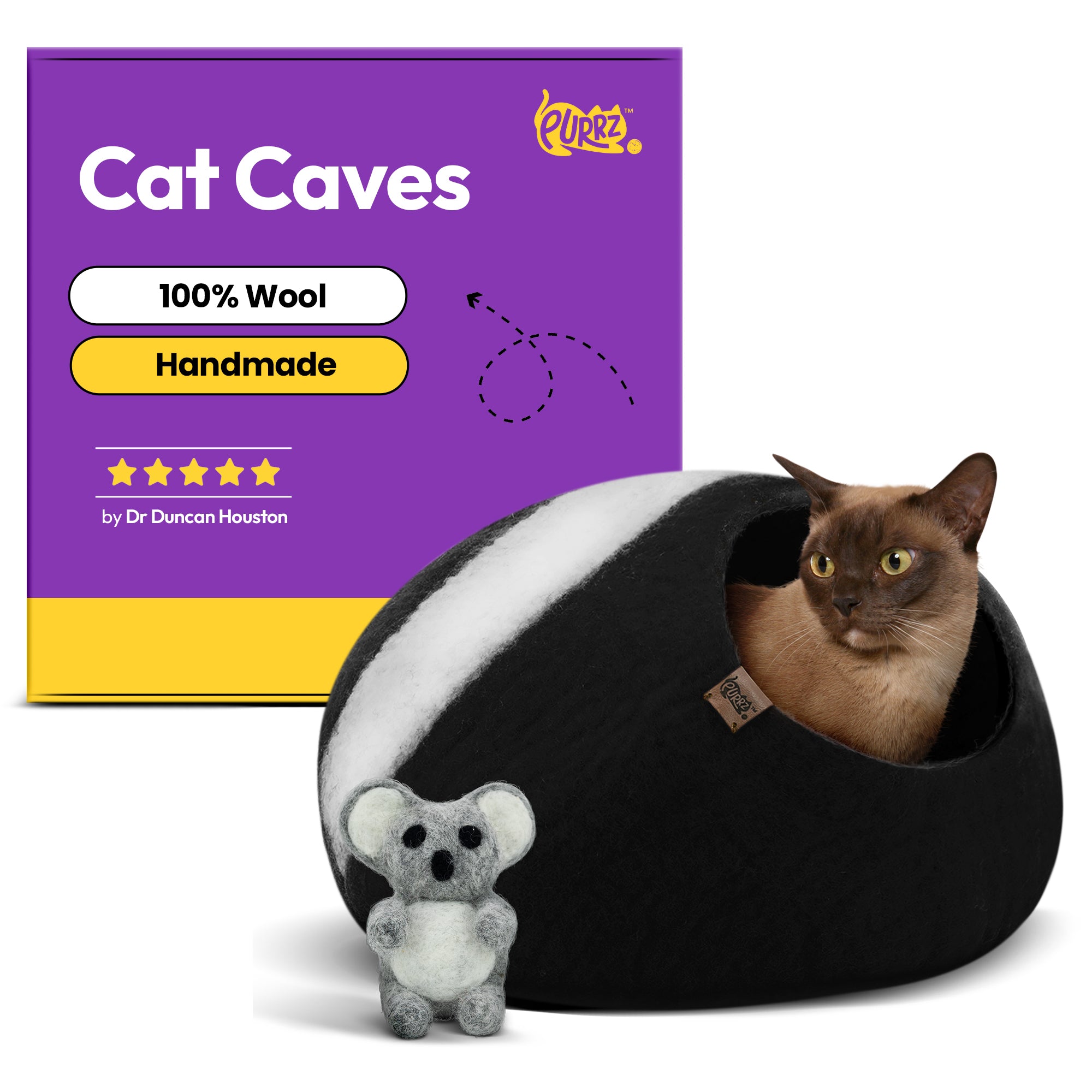 PURRZ Luxury Cat Cave | Natural Wool Felt Handmade Cat House, Cat Beds, Cat Condo, Cat Furniture, Cat Beds for Indoor Cats, Cat Houses for Indoor Cats, Cat Hideaway (TASMANIAN DEVIL)