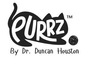Logo of 'Purrz' by Dr. Duncan Houston with a stylized cat design.
