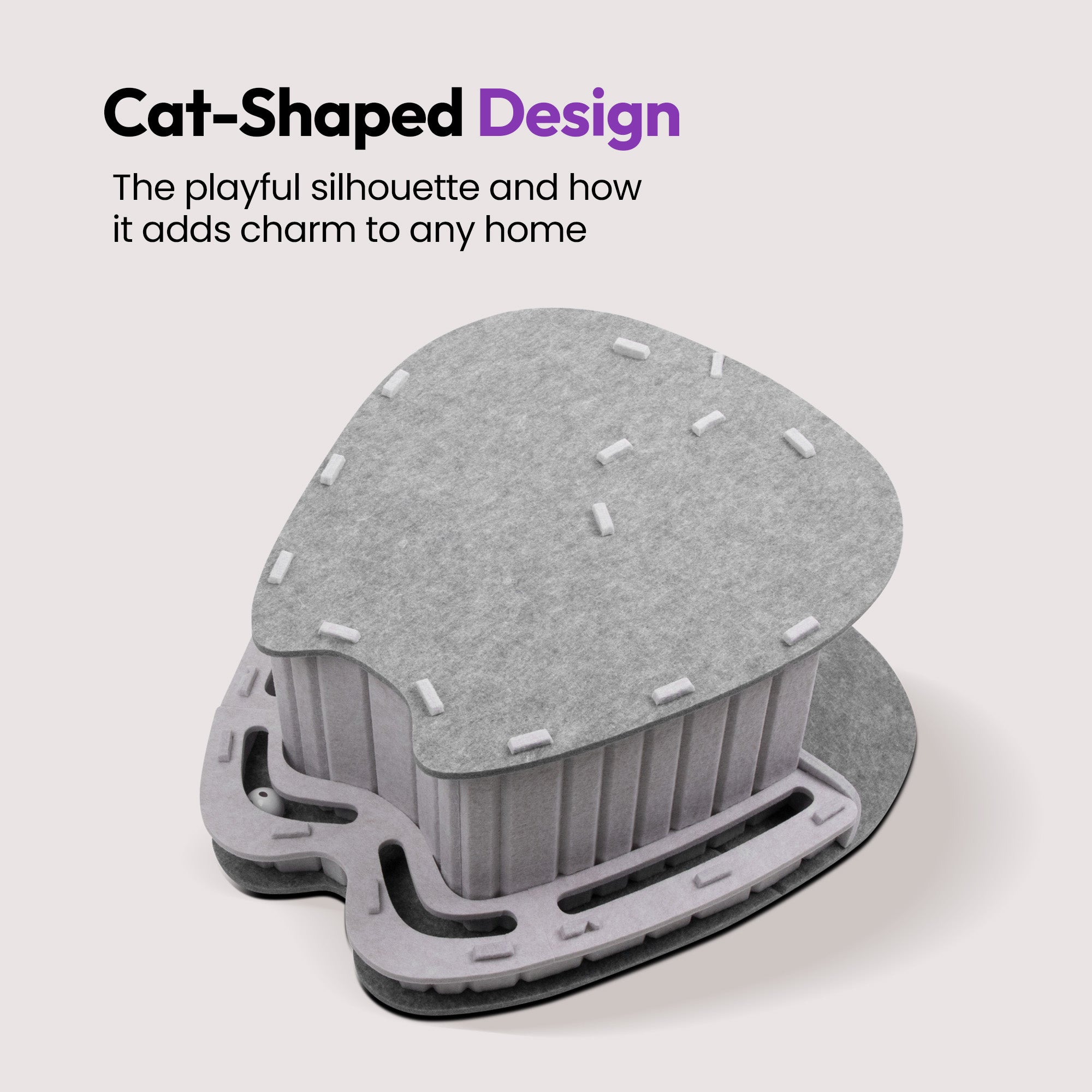 Cat Shaped Cat Cave House Home with Bell Ball Toy Tunnel – Felt, Foldable, and Durable Cat Hideaway – Spacious, Fun, and Cozy Flat (Grey and White, Small)