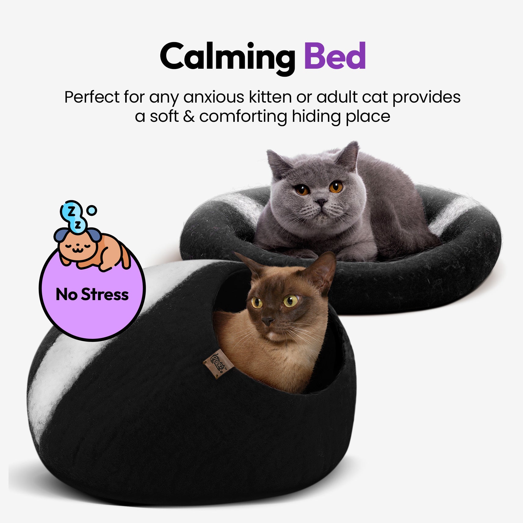 PURRZ Luxury Cat Cave | Natural Wool Felt Handmade Cat House, Cat Beds, Cat Condo, Cat Furniture, Cat Beds for Indoor Cats, Cat Houses for Indoor Cats, Cat Hideaway (TASMANIAN DEVIL)