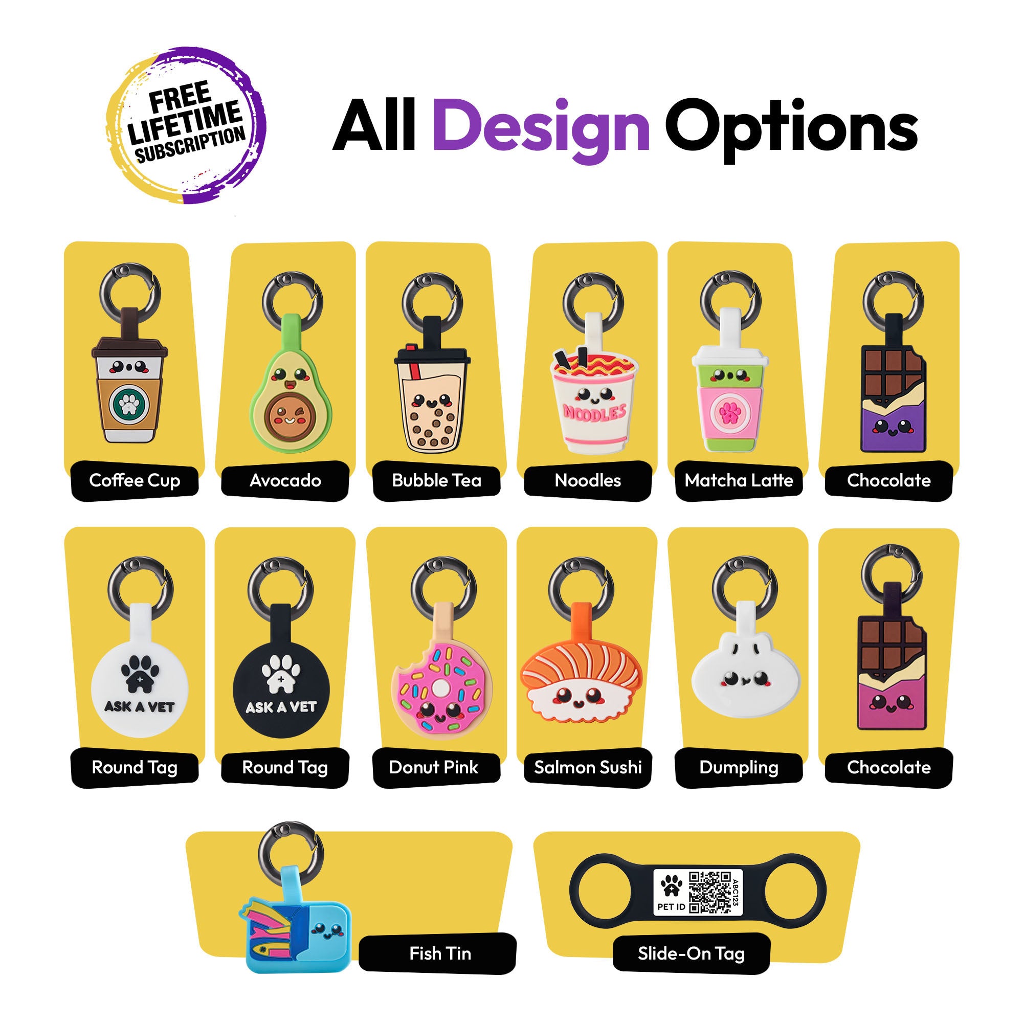 ASK A VET Avocado Pet ID Tag – NFC & QR Code Silicone Dog & Cat Tag – Hanging & Slide-On Digital Smart Tag – Waterproof, No Battery
