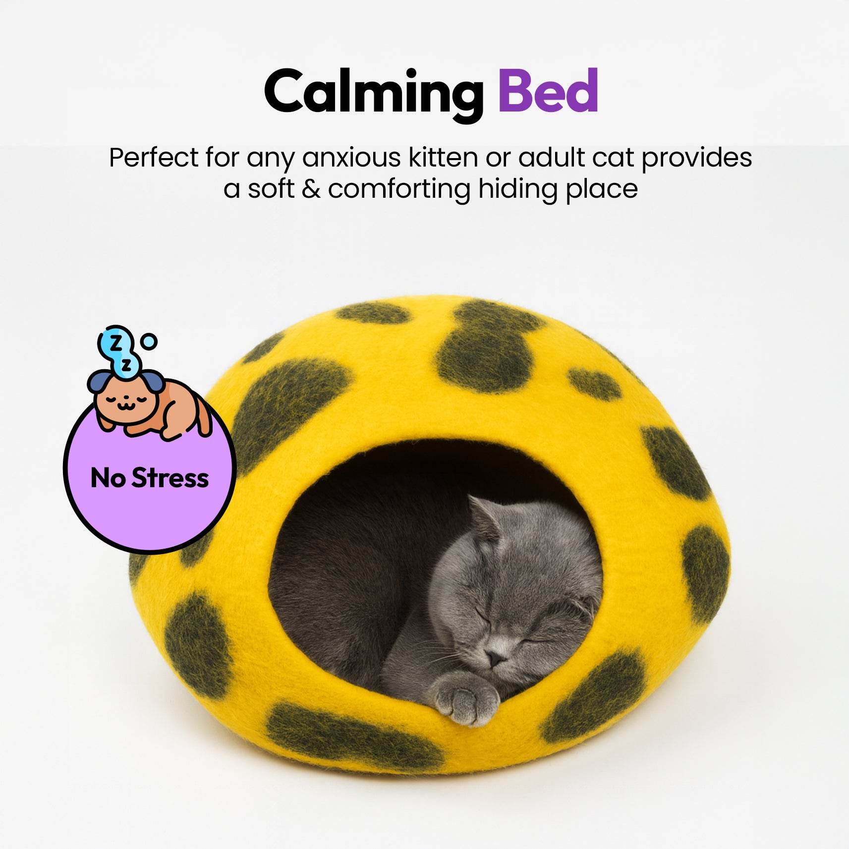 Handmade Merino Wool Cat Cave – Cozy, Calming & Hypoallergenic Hideaway for Cats & Small Pets (Leopard)