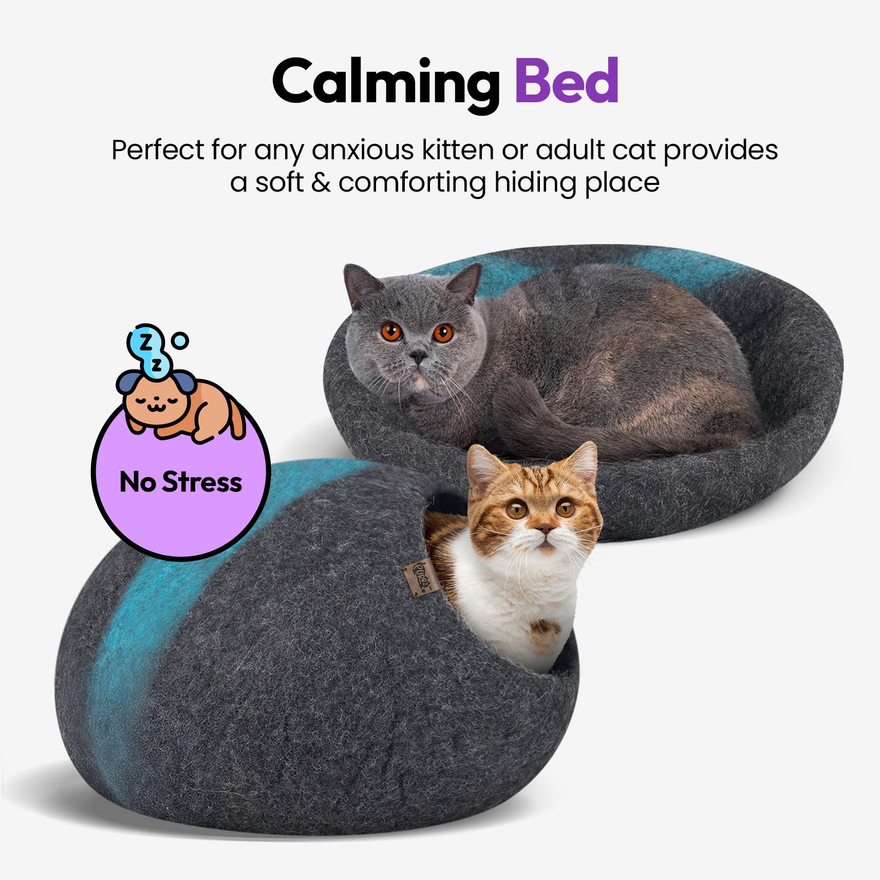 PURRZ Luxury Cat Cave | Natural Wool Felt Handmade Cat House, Cat Beds, Cat Condo, Cat Furniture, Cat Beds for Indoor Cats, Cat Houses for Indoor Cats, Cat Hideaway(EMU)