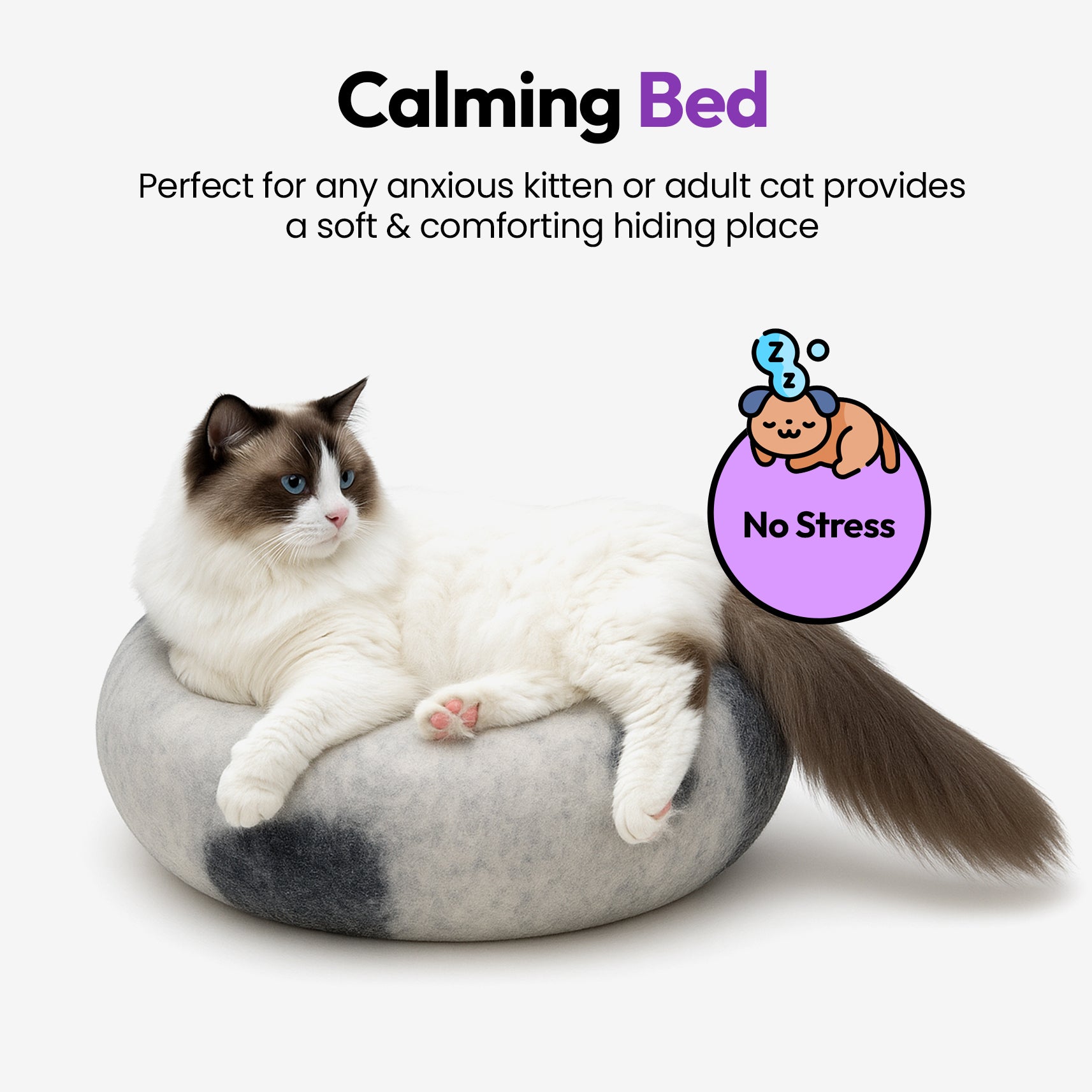 Luxury Cat Cave | Natural Wool Felt Handmade House, Bed, Condo, Furniture for Indoor Cats, Hideaway  (BLACK COW)