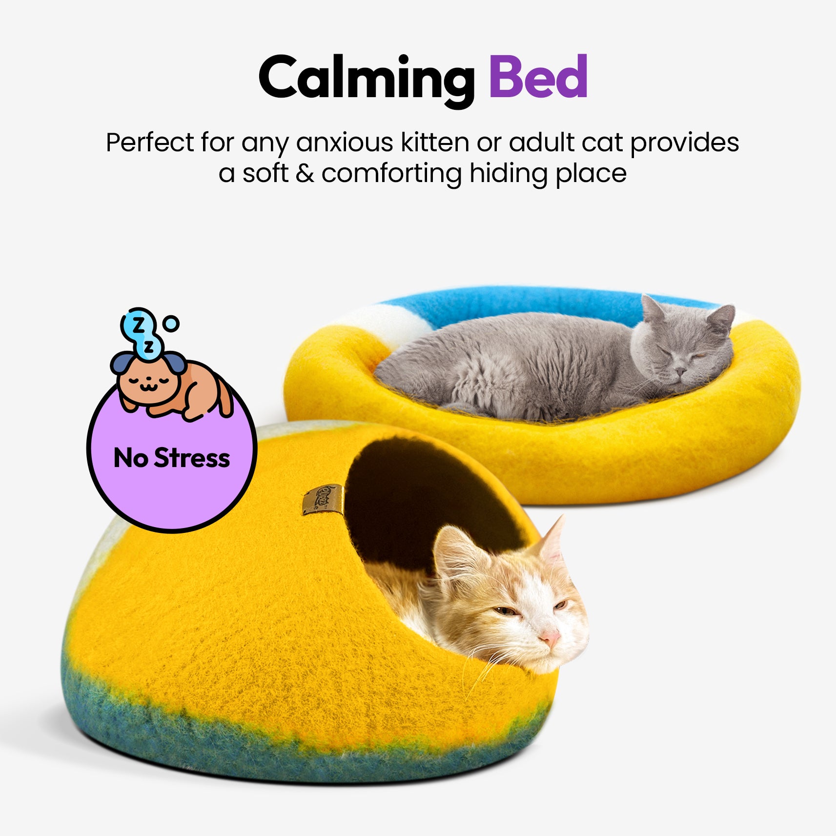 PURRZ Luxury Cat Cave | Natural Wool Felt Handmade Cat House, Cat Beds, Cat Condo, Cat Furniture, Cat Beds for Indoor Cats, Cat Houses for Indoor Cats, Cat Hideaway (GREAT BARRIER REEF)