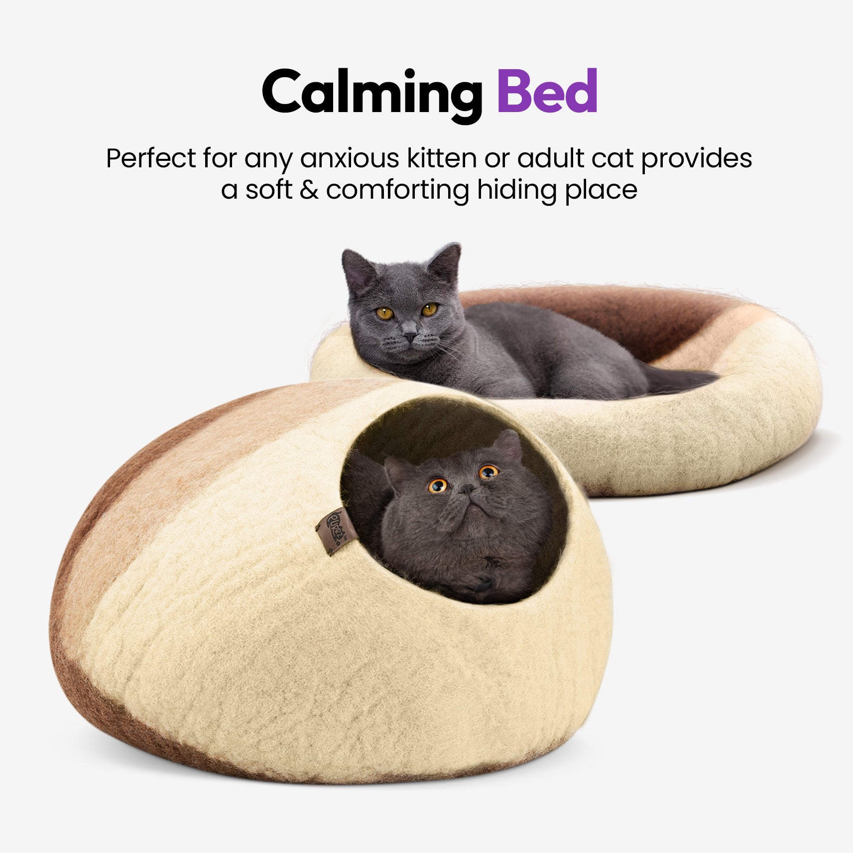 PURRZ Luxury Cat Cave | Natural Wool Felt Handmade Cat House, Cat Beds, Cat Condo, Cat Furniture, Cat Beds for Indoor Cats, Cat Houses for Indoor Cats, Cat Hideaway (KANGAROO)